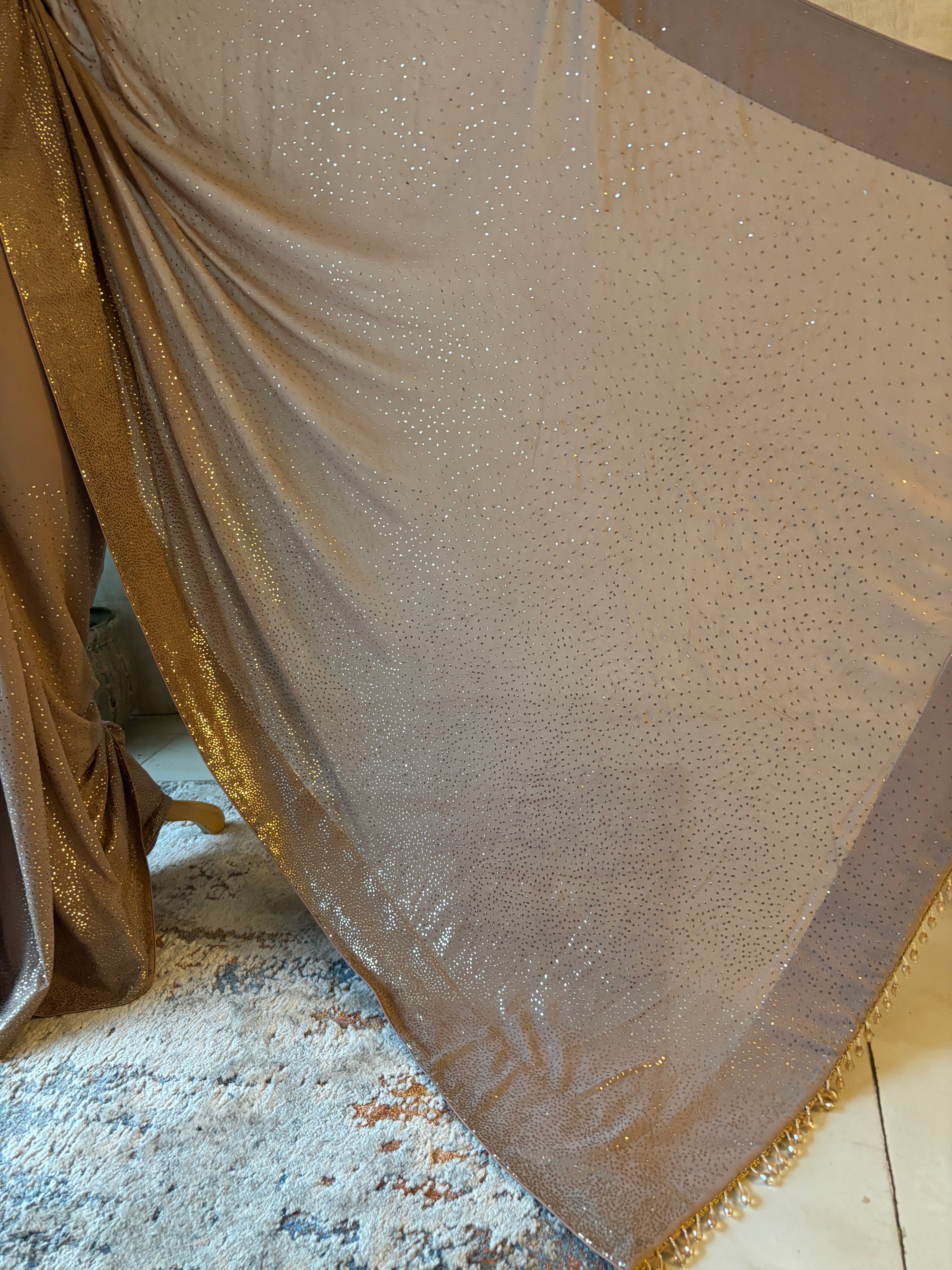 Brown Pure & Premium Georgette Mukaish Saree & Blouse