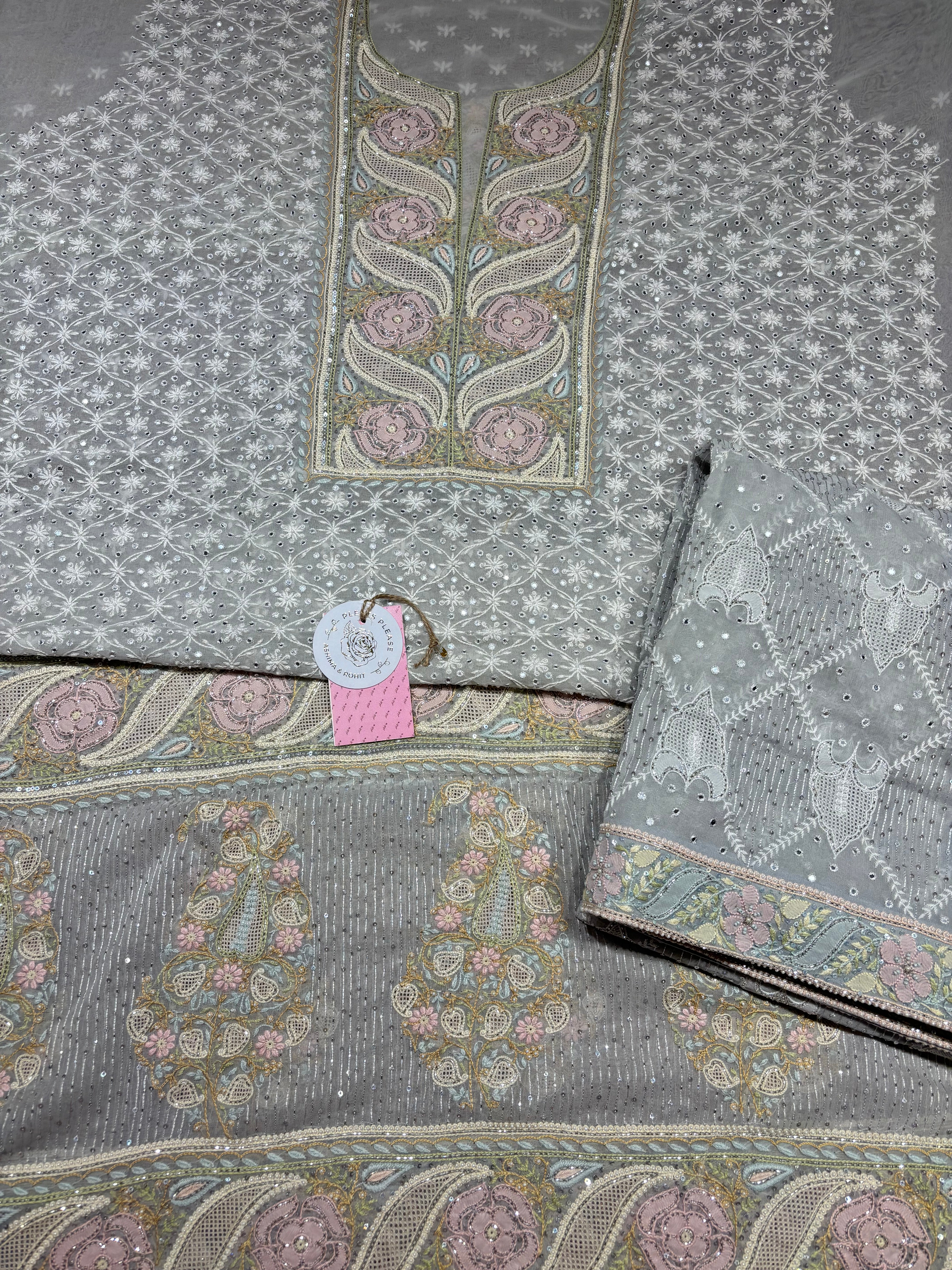 Gray Pure & Premium Georgette Kurta & Dupatta Fabric