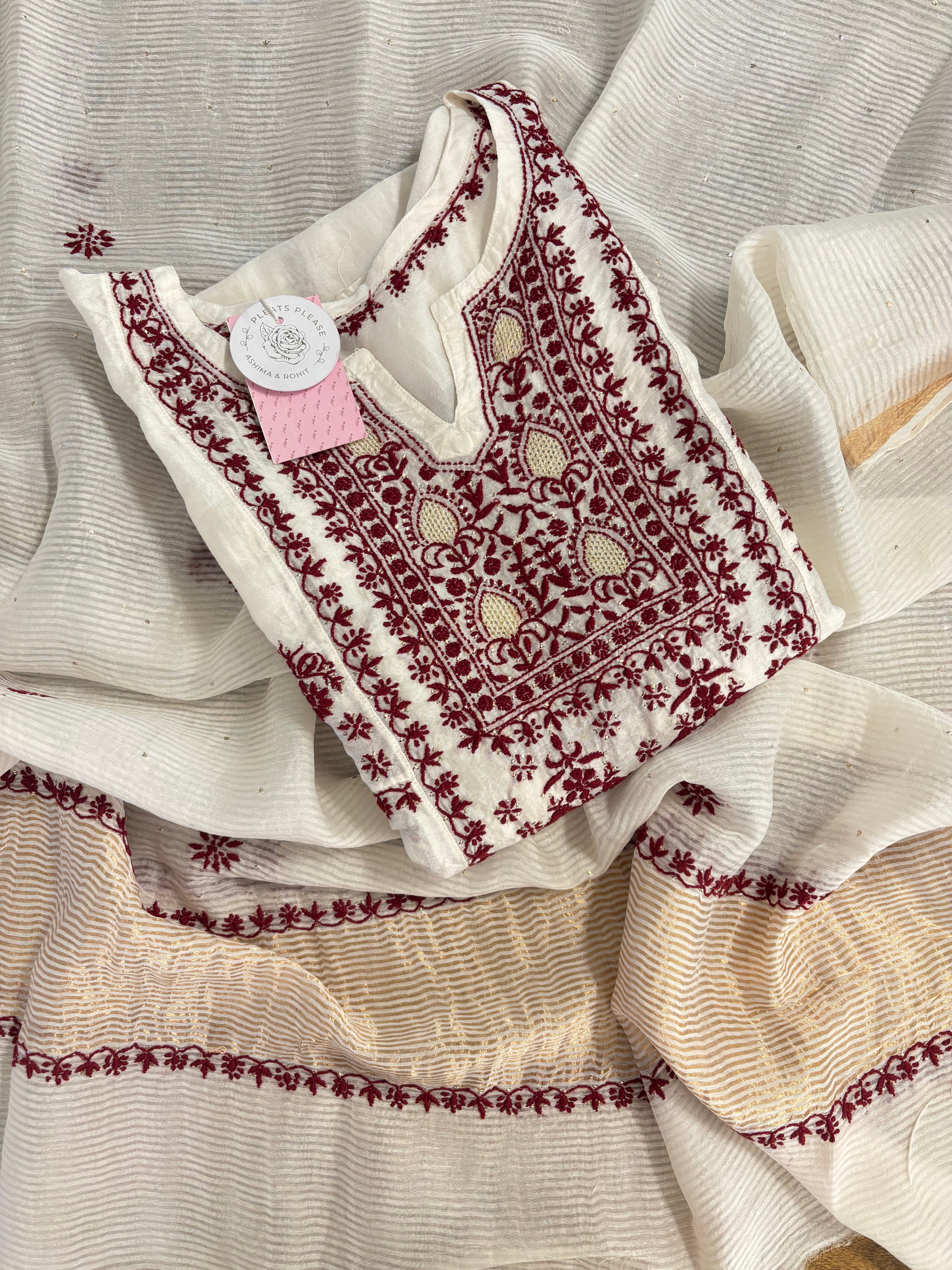 Dyeable Chanderi Chikankari Anarkali & Dupatta Set