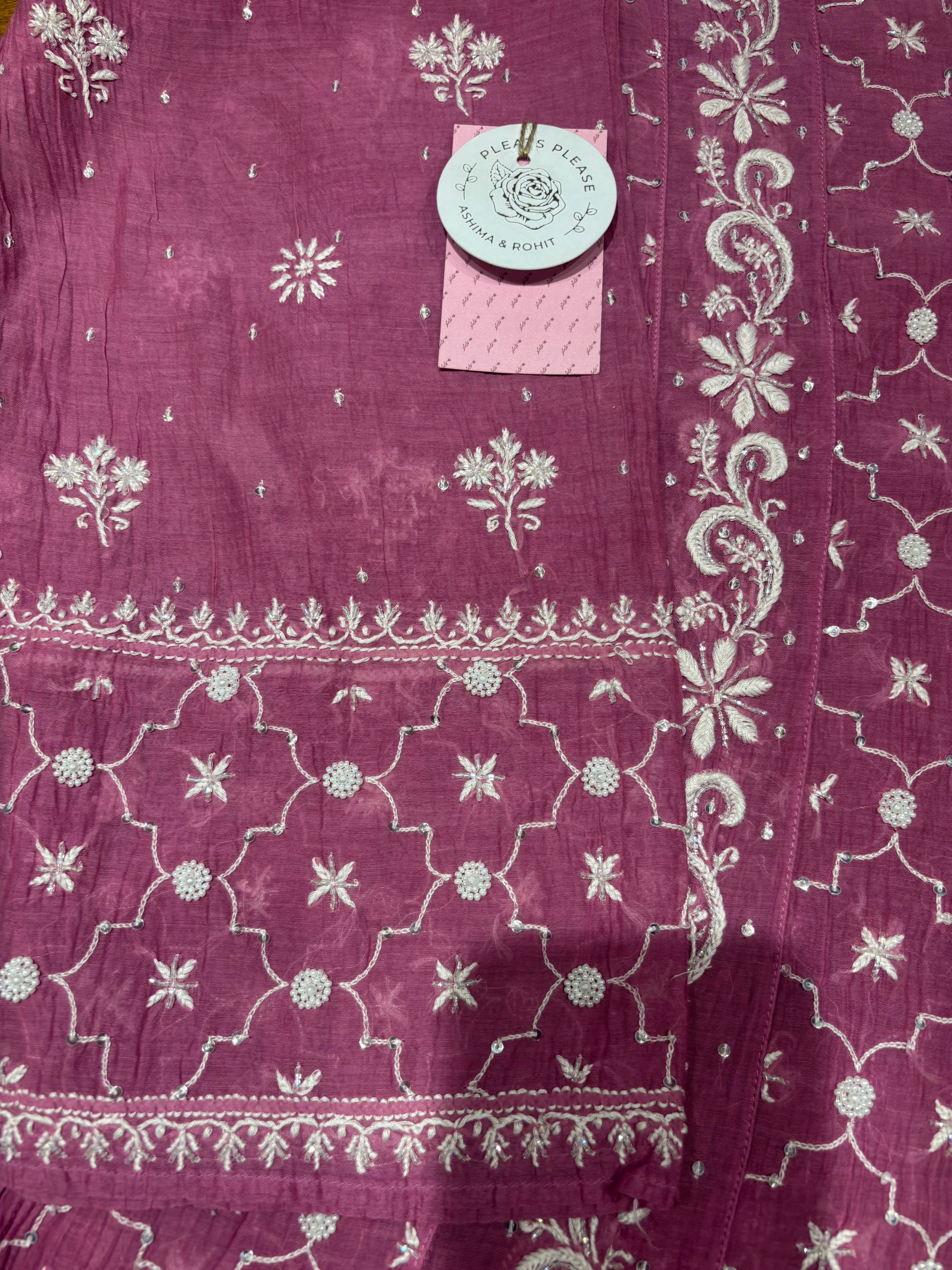 Rouge Pink Chanderi Mul Chikankari Anarkali & Dupatta Set