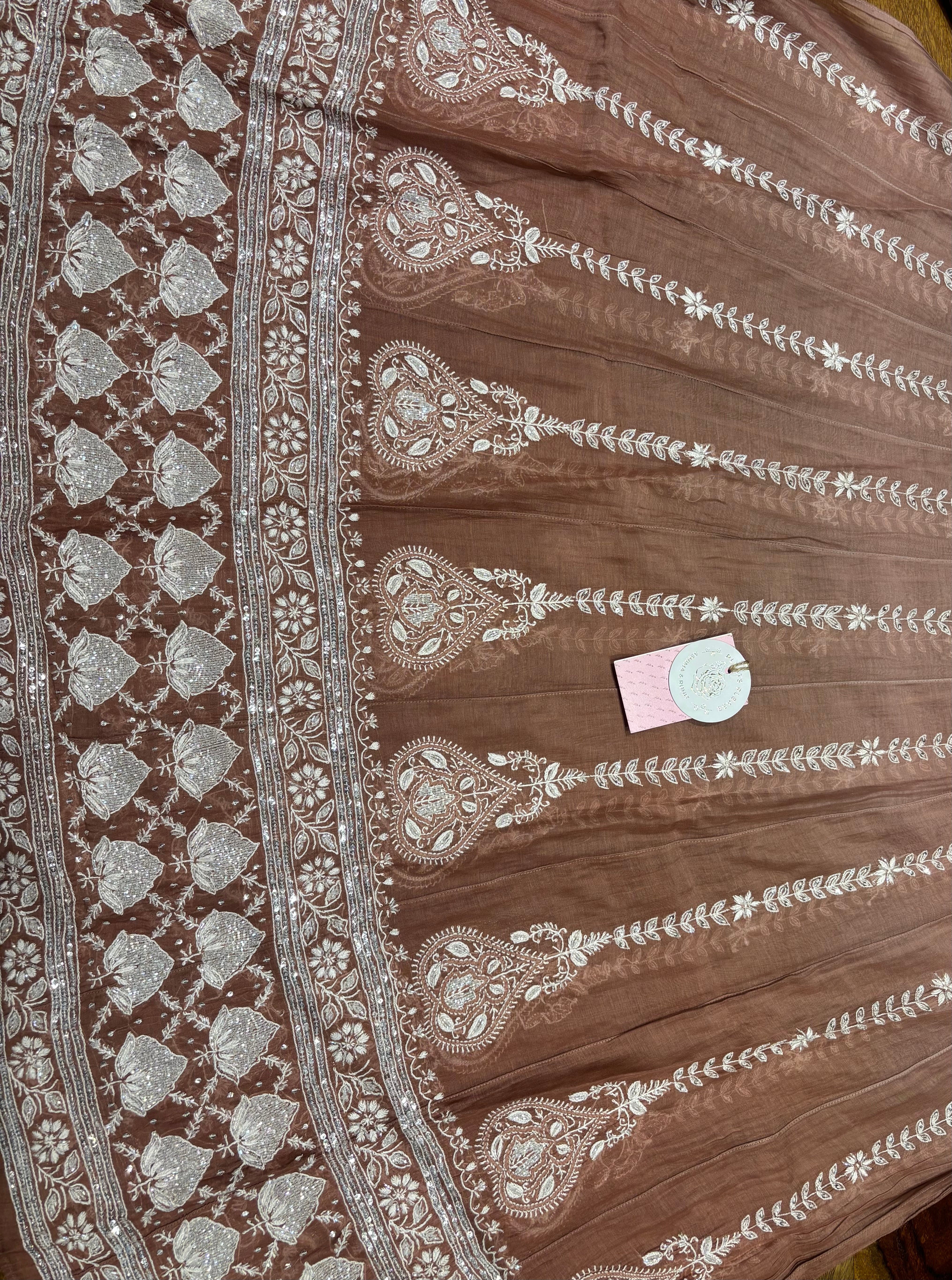 Rosewood Ombre Chanderi Mul Chikankari Anarkali & Dupatta Set