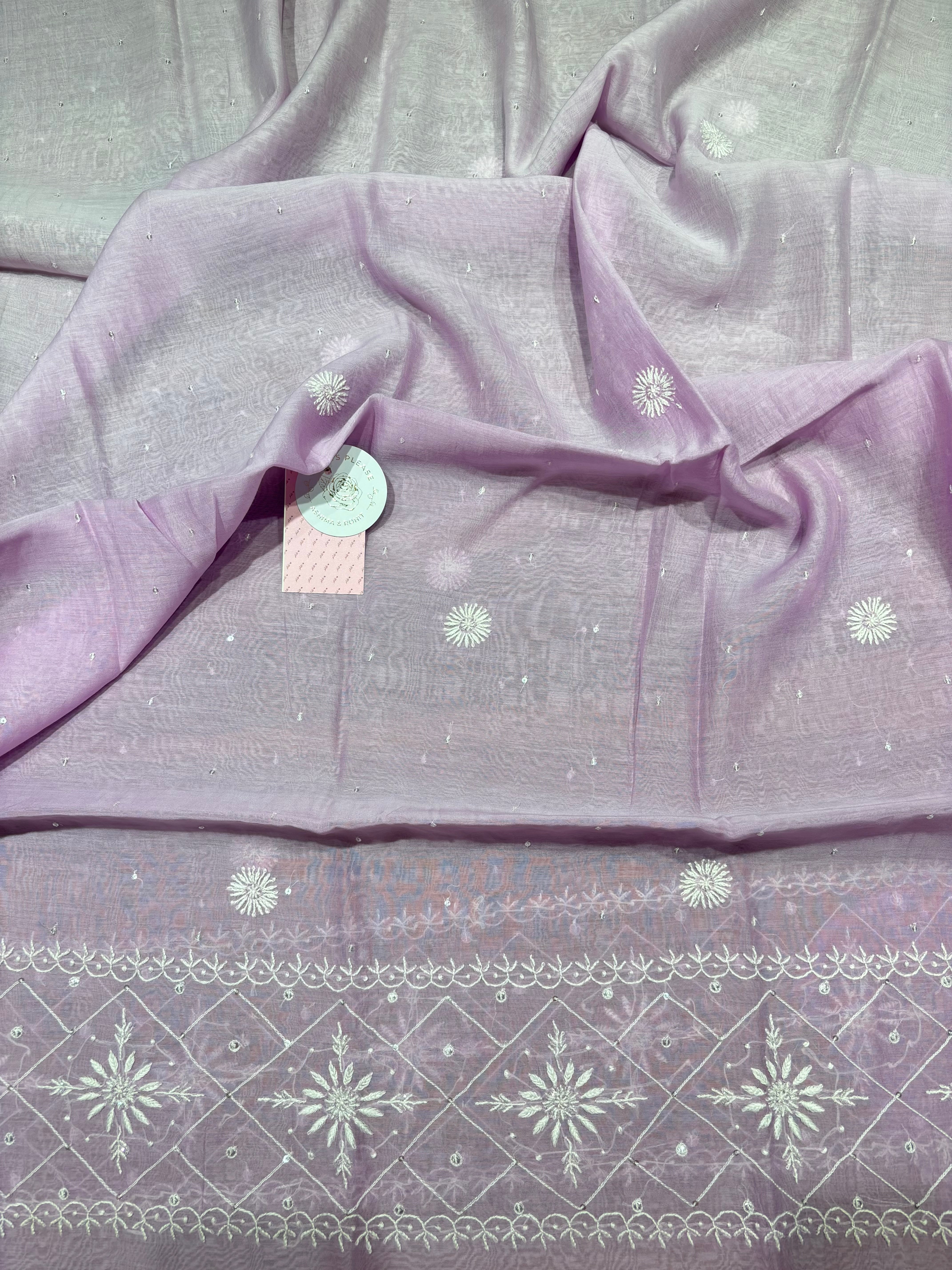 Lilac Ombre Chanderi Mul Chikankari Kurta & Dupatta Set
