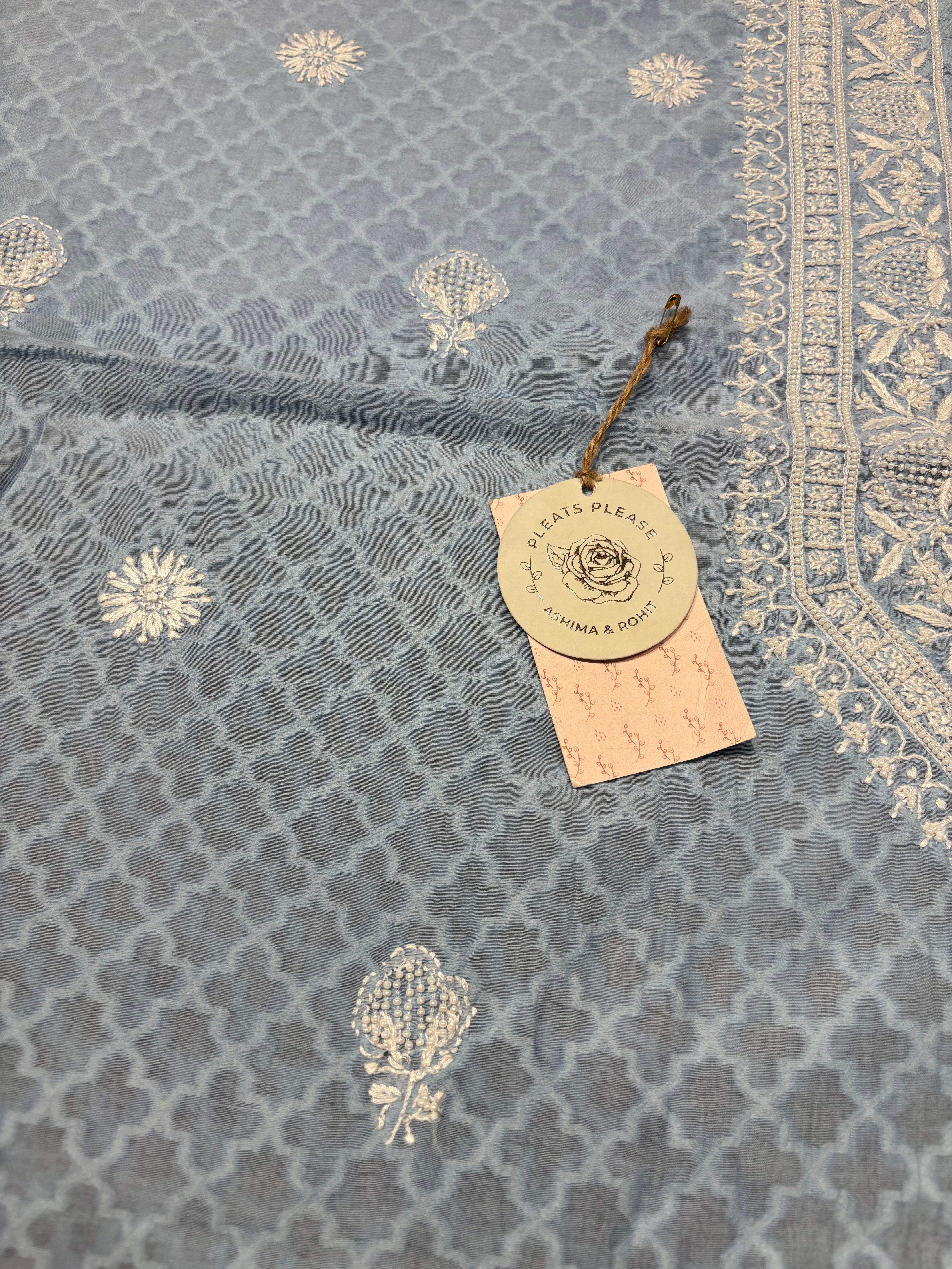 Blue Chanderi Mul Chikankari Men’s Kurta Fabric