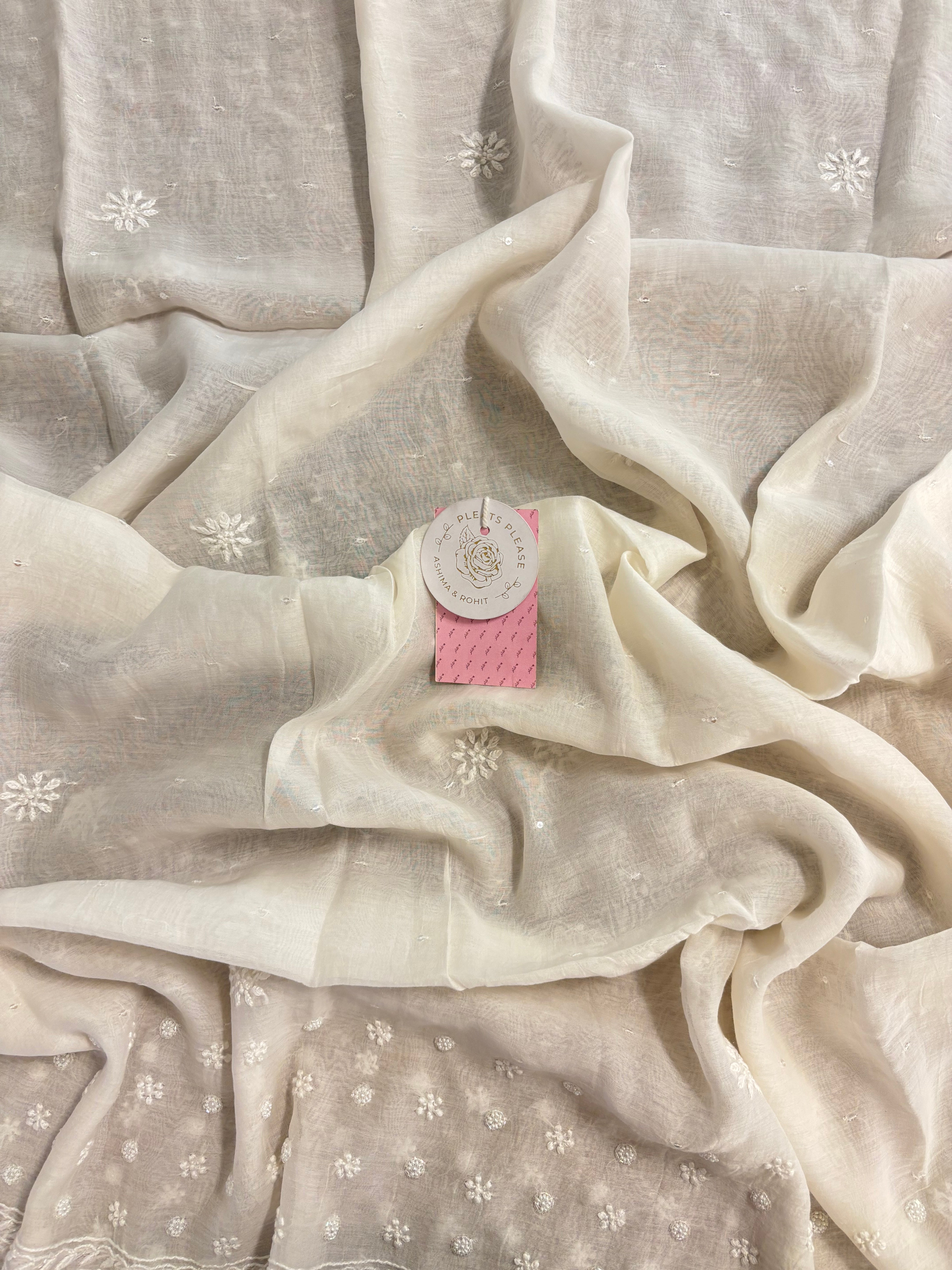Dyeable Chanderi Mirror Chikankari Anarkali & Dupatta Set - Pleats PleaseChikankari
