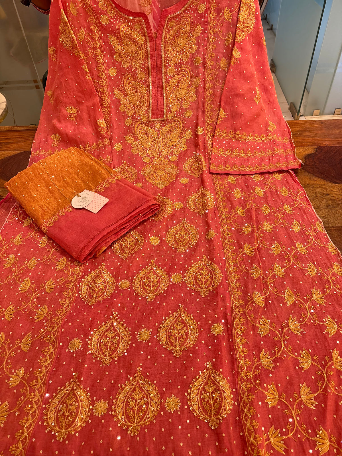 Rose Pink Pure & Premium Tissue Chikankari Kurta & Dupatta