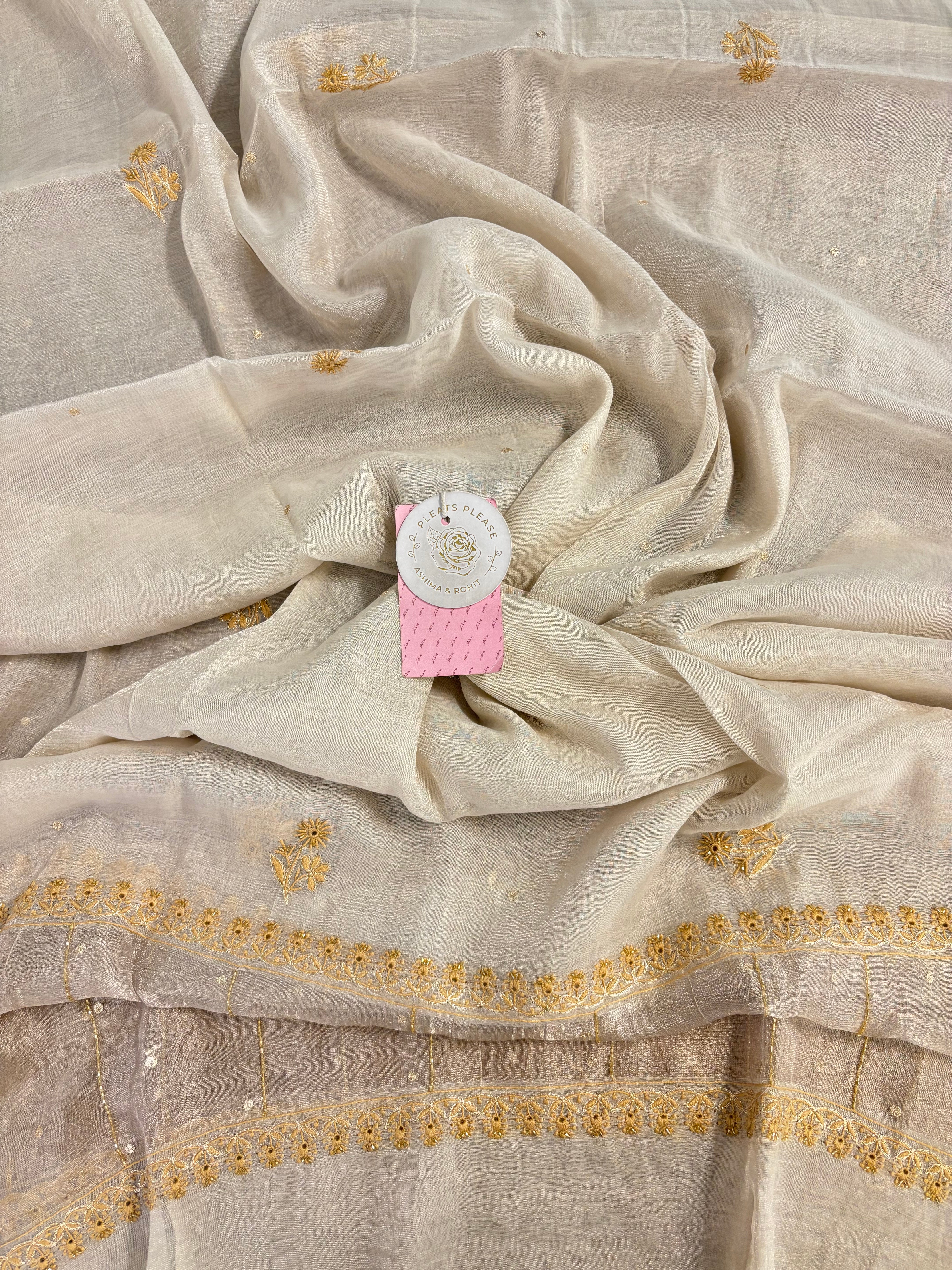 Dyeable Pure & Premium Silver Tissue Chikankari Kurta & Dupatta - Pleats PleaseChikankari