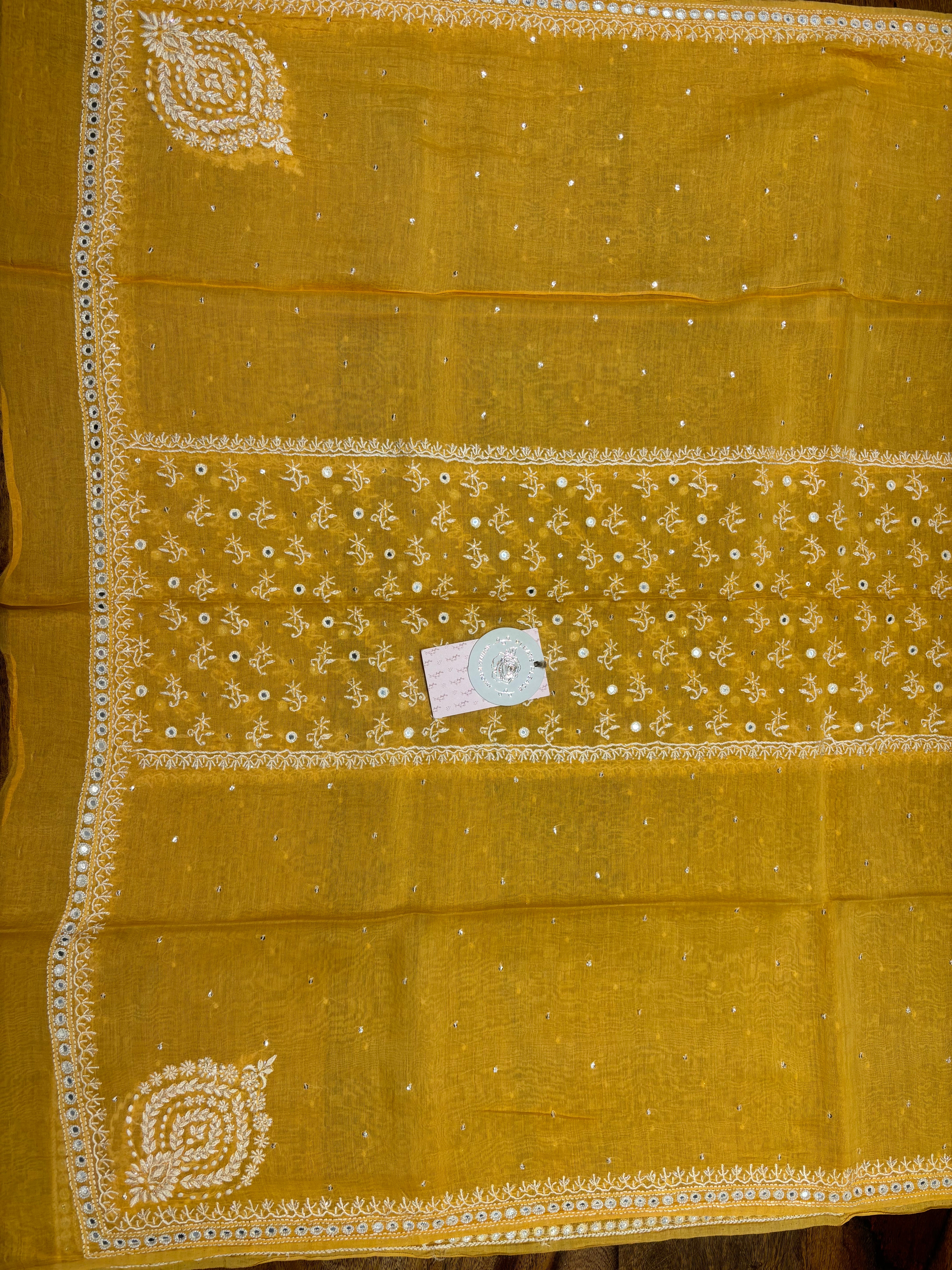 Mango Yellow Chanderi Mul Chikankari Kurta & Dupatta Set