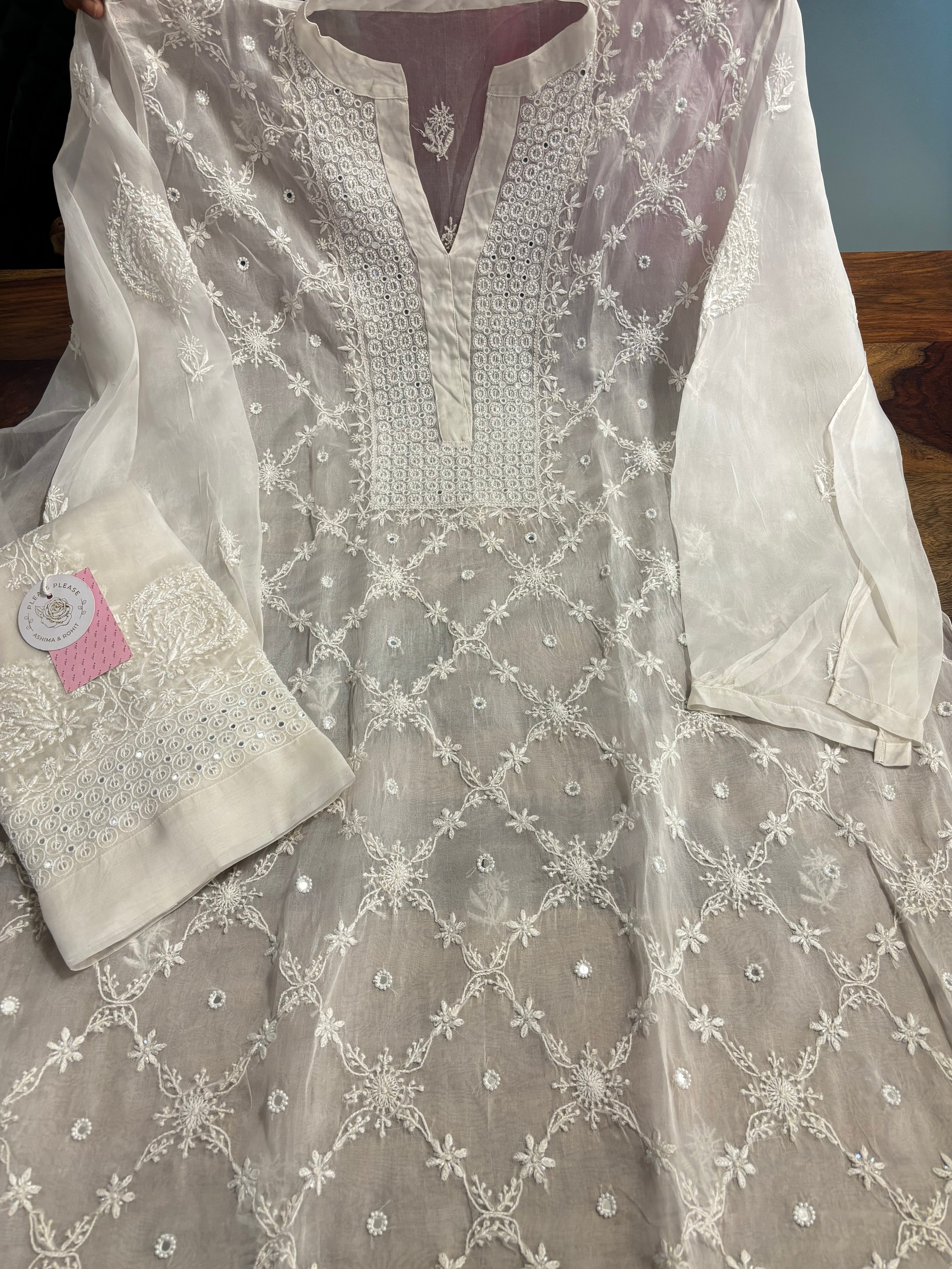 Dyeable Pure Organza Mirror Chikankari Co-Ord Set - Pleats PleaseChikankari