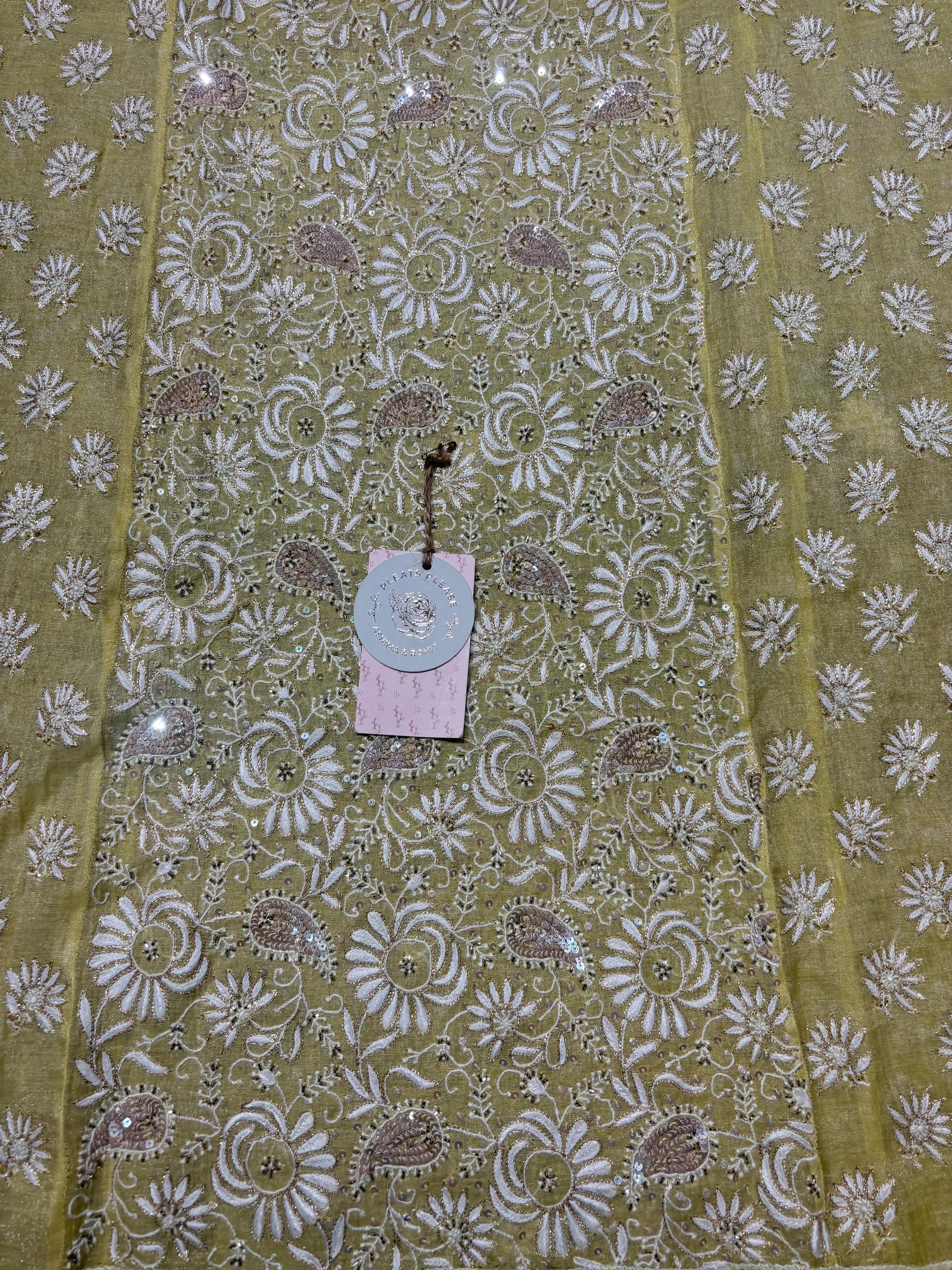 Yellow Pure & Premium Tissue Chikankari Kurta & Dupatta Set