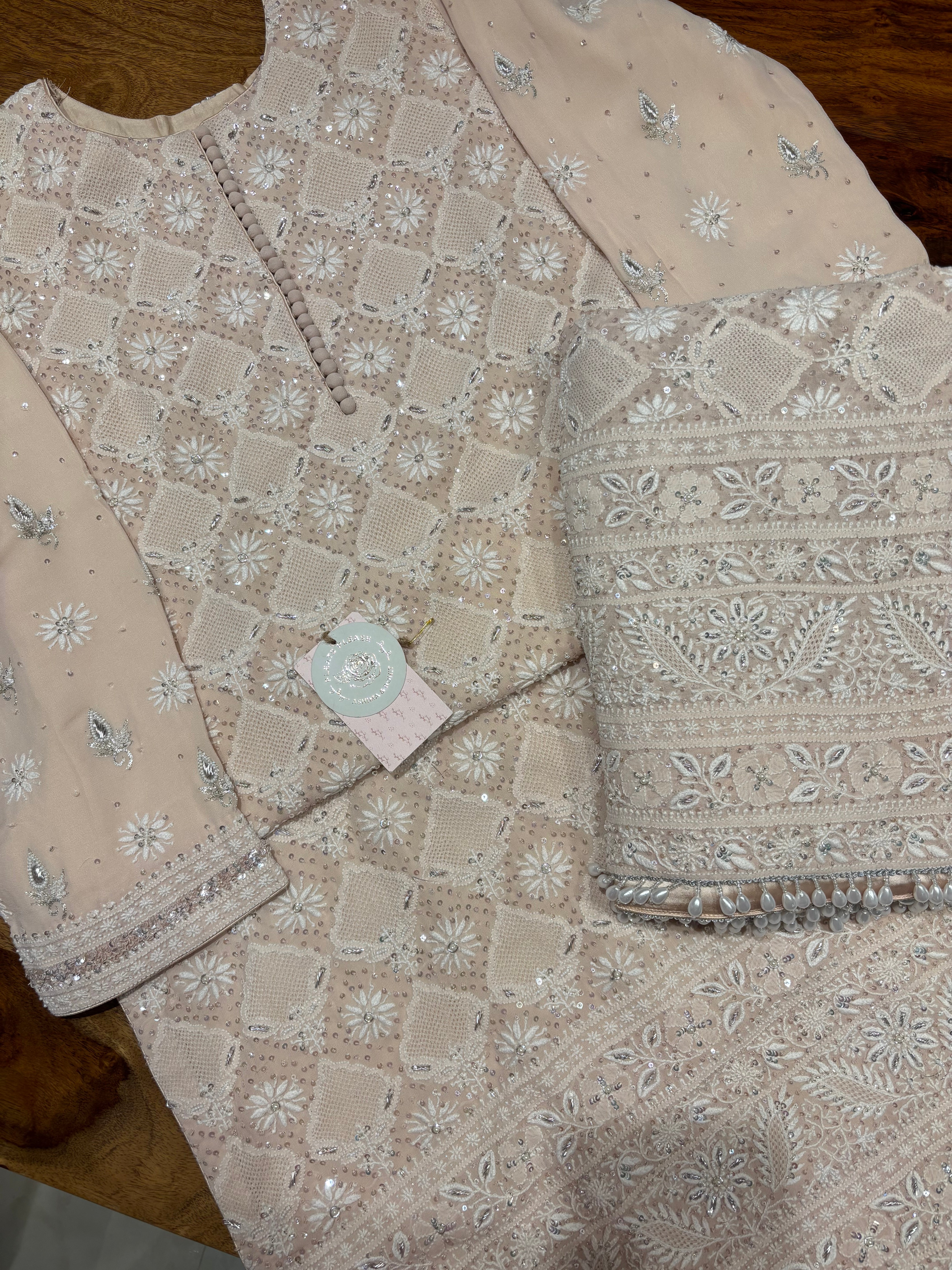 Peach Pure & Premium Georgette Chikankari Kurta & Dupatta Set