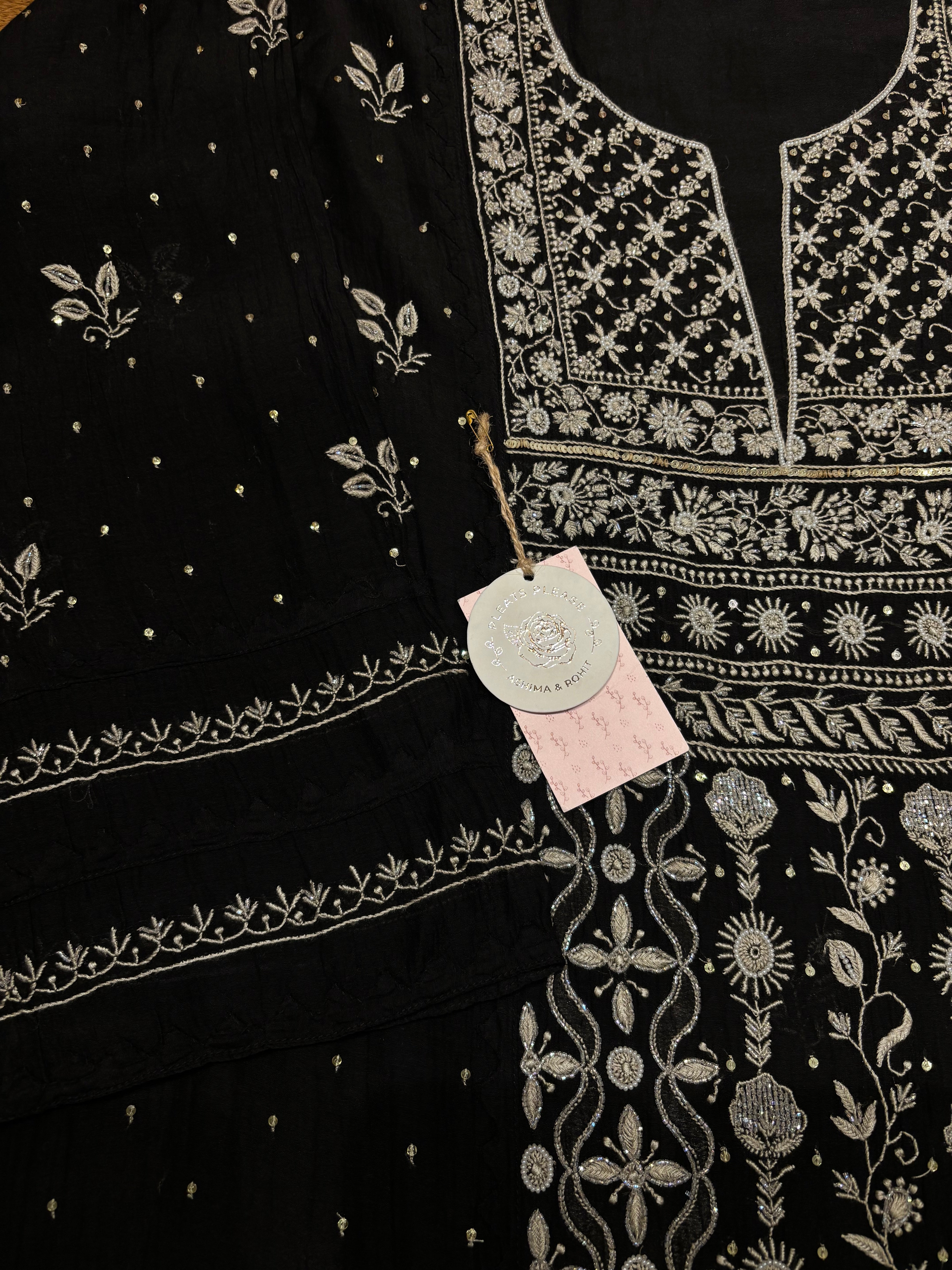 Black Chanderi Mul Chikankari Kurta and Dupatta set