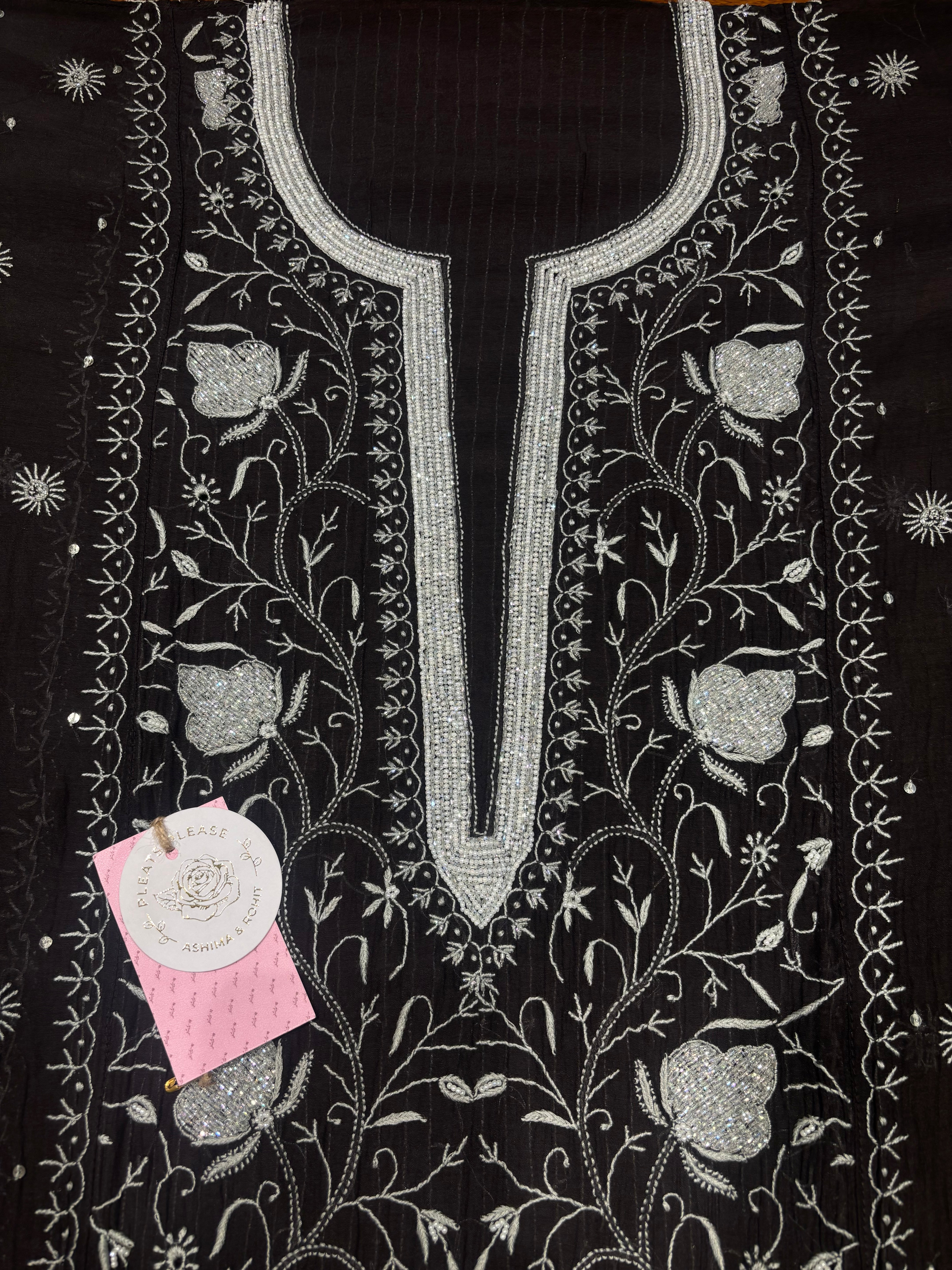 Black Chanderi Mul Chikankari Kurta & Dupatta Set