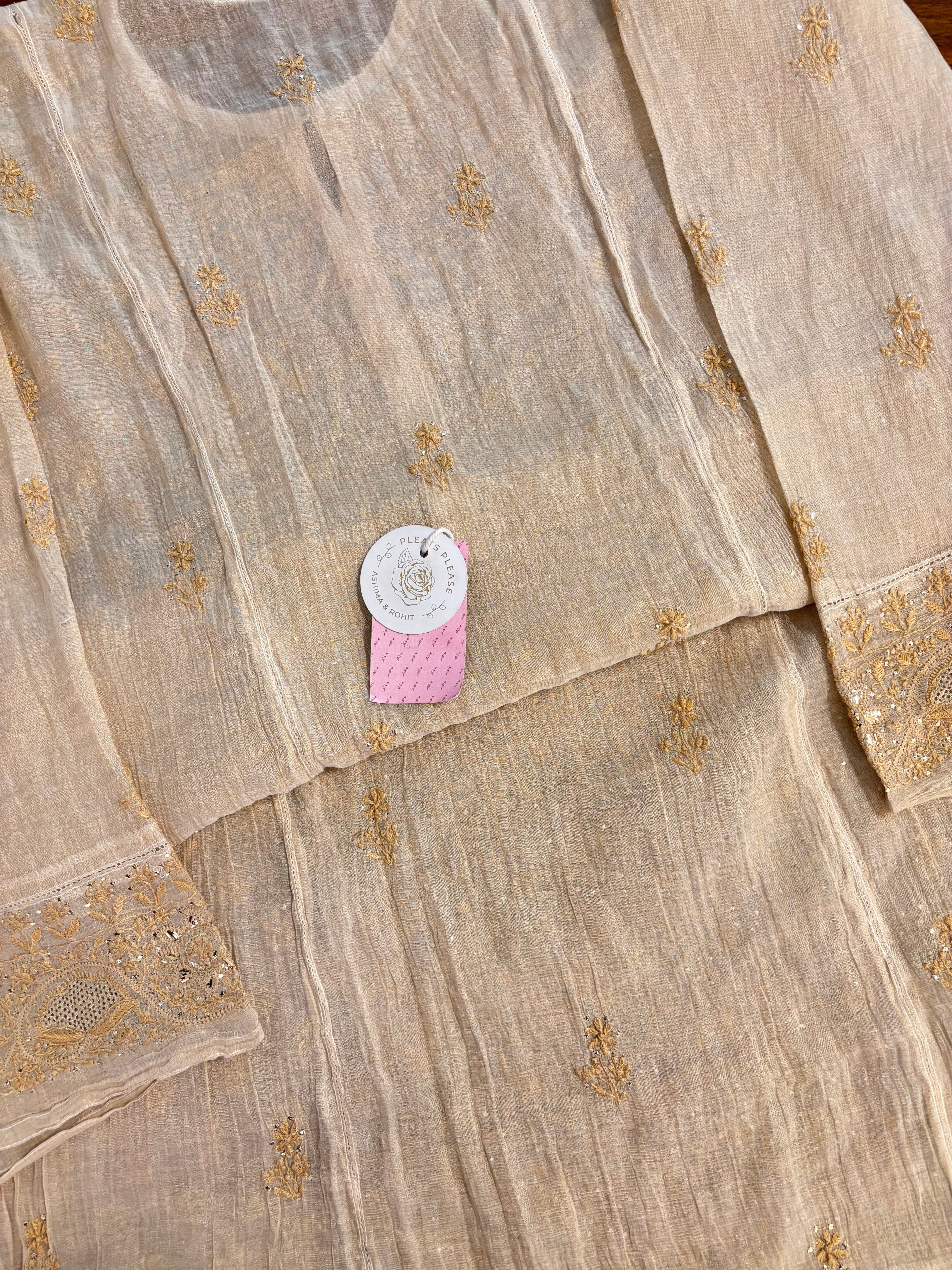 Dyeable Pure & Premium Tissue Chikankari & Mukaish Kurta & Dupatta