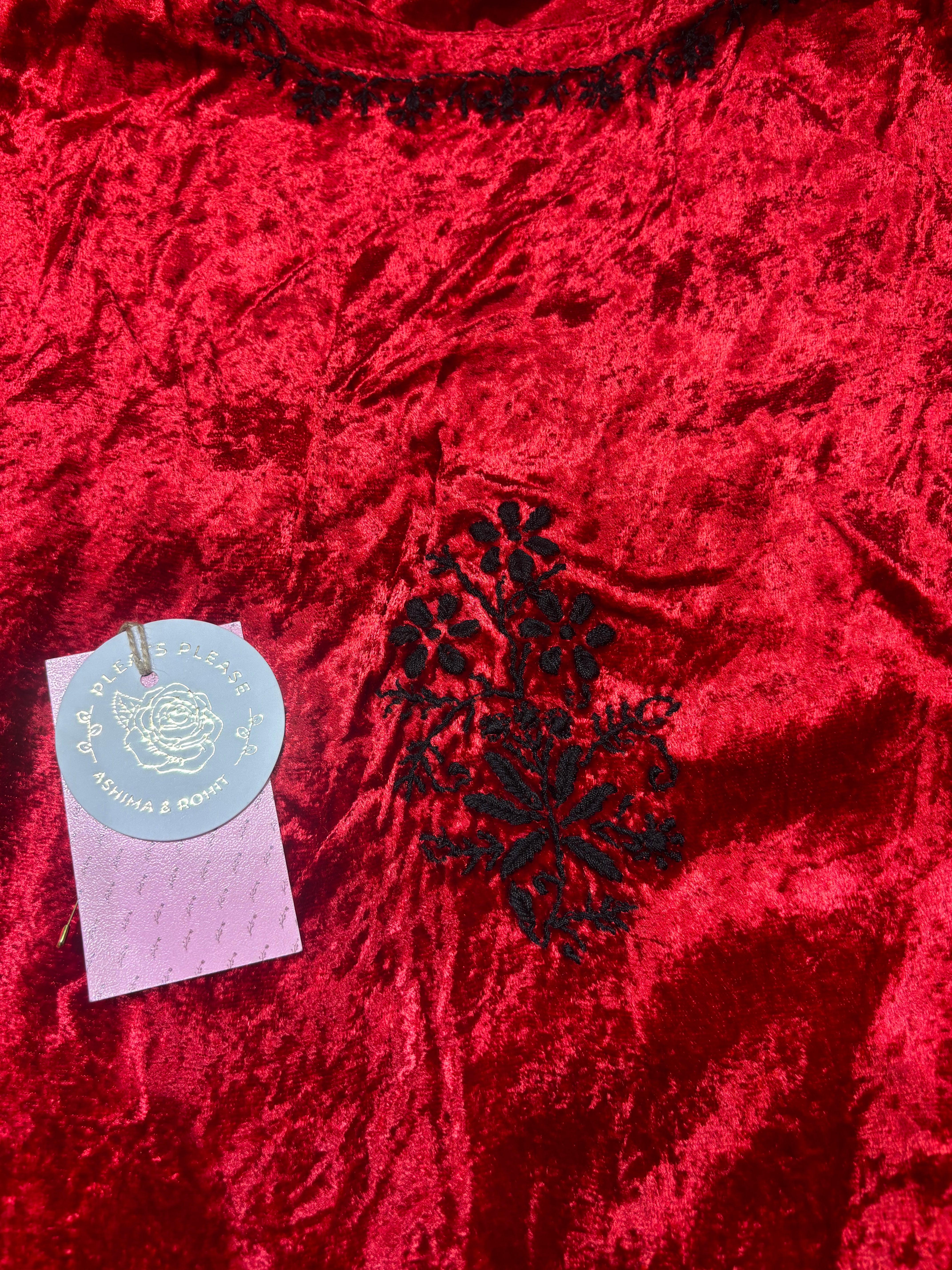 Red Pure & Premium Velvet Chikankari Co-ord Set