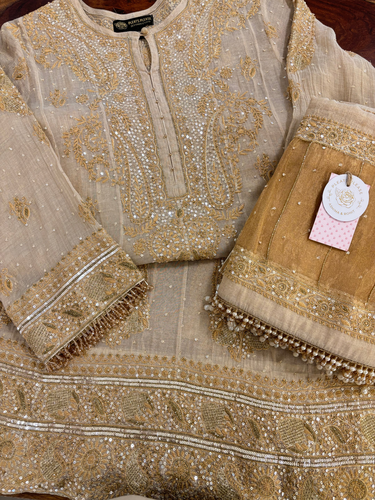 Dyeable Pure & Premium Tissue Chikankari Anarkali & Dupatta
