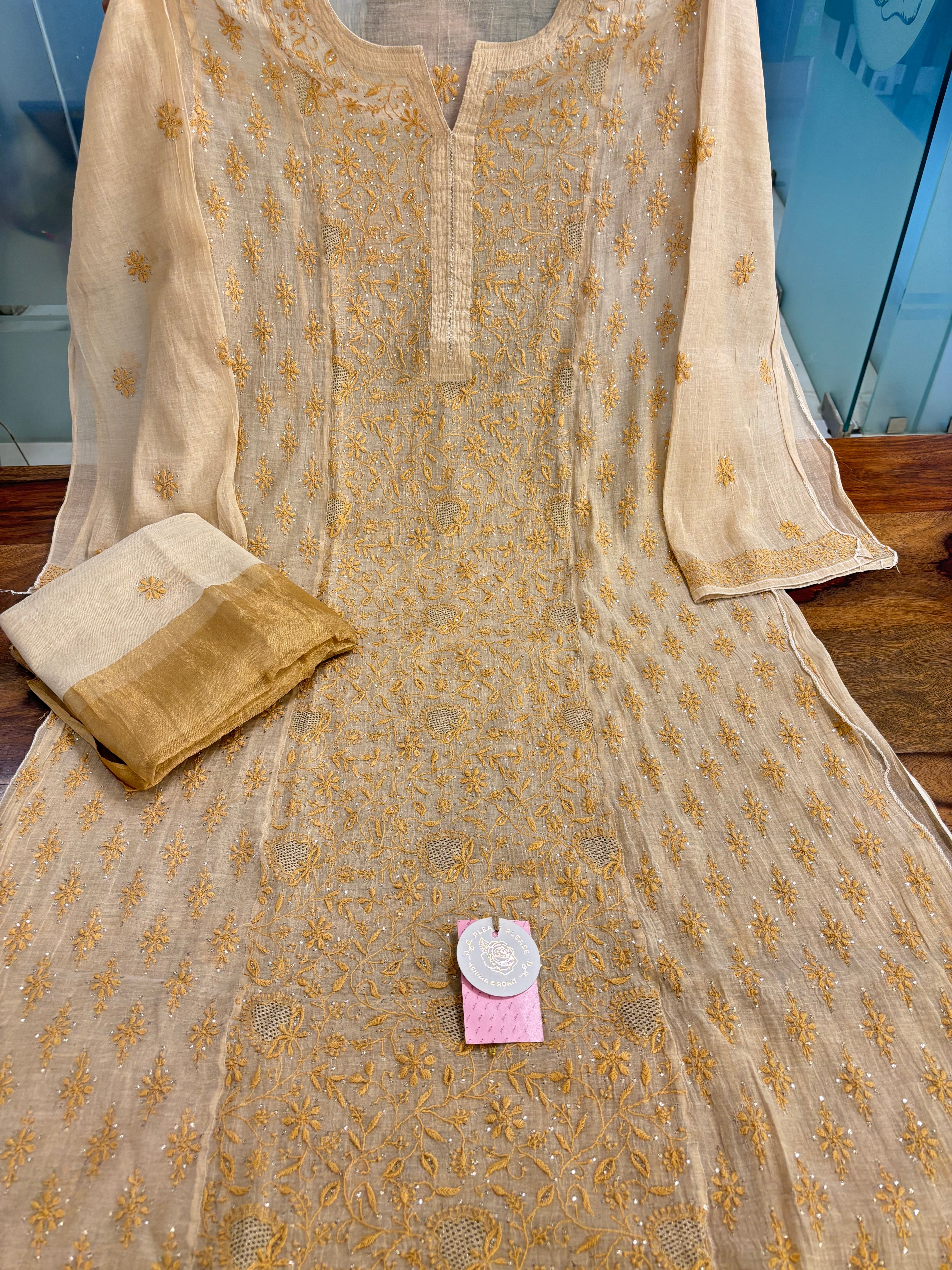 Dyeable Pure & Premium Tissue Chikankari Mukaish Kurta & Dupatta