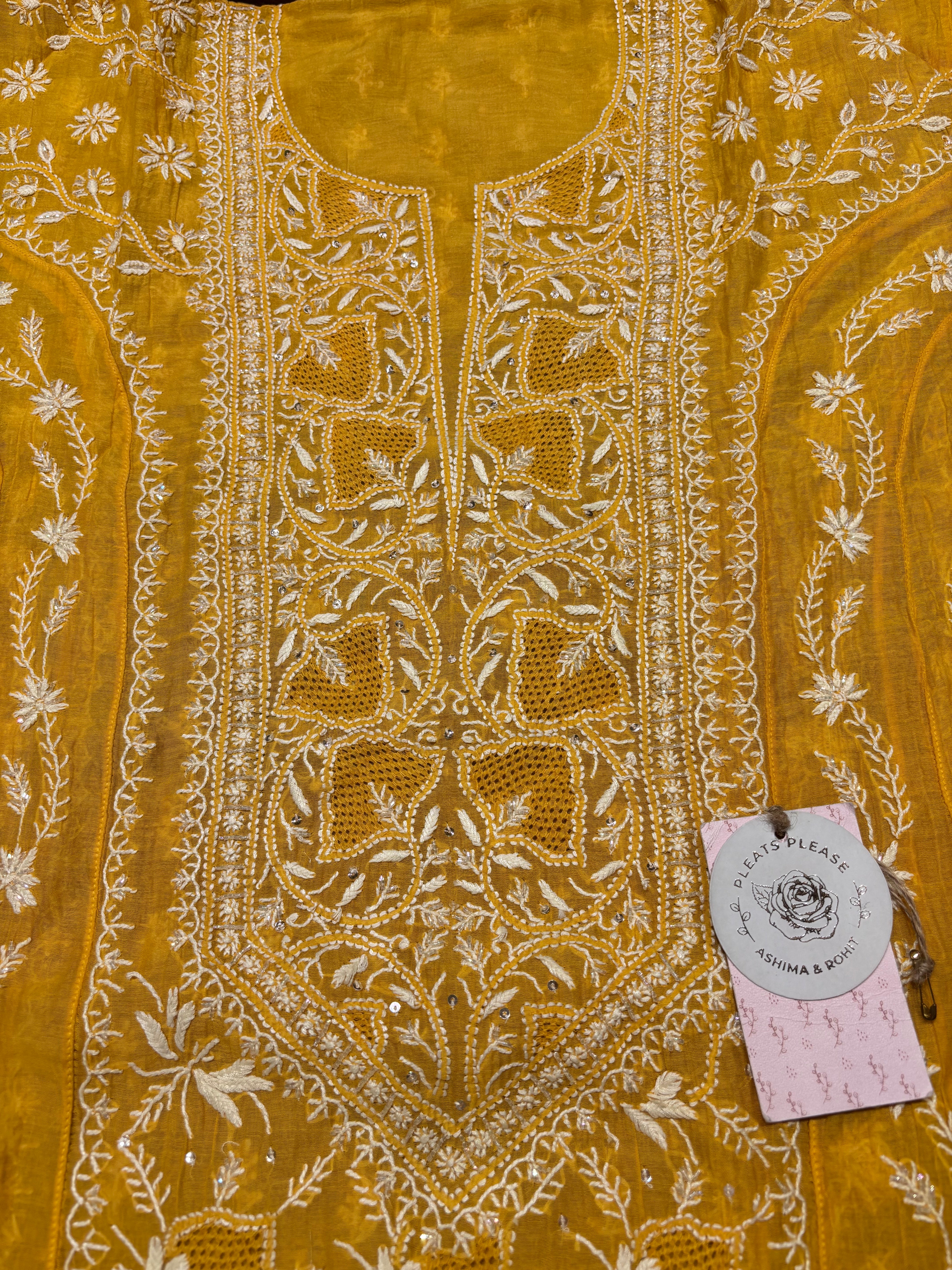Yellow Chanderi Mul Chikankari Anarkali & Dupatta Set