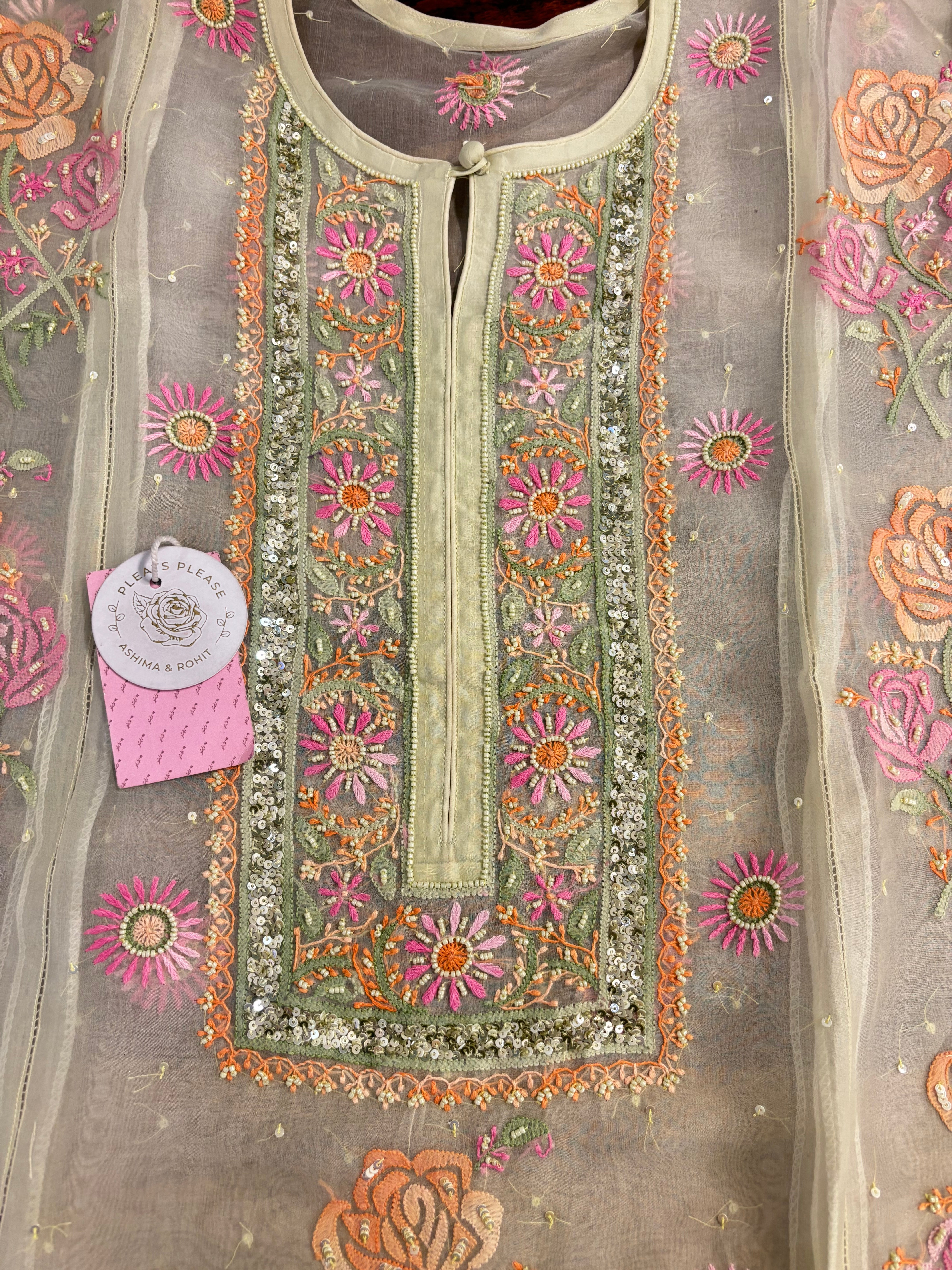Pistachio Pure Organza Silk Chikankari Kurta & Dupatta
