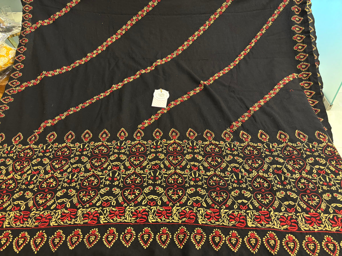 Black Pashmina Chikankari Shawl