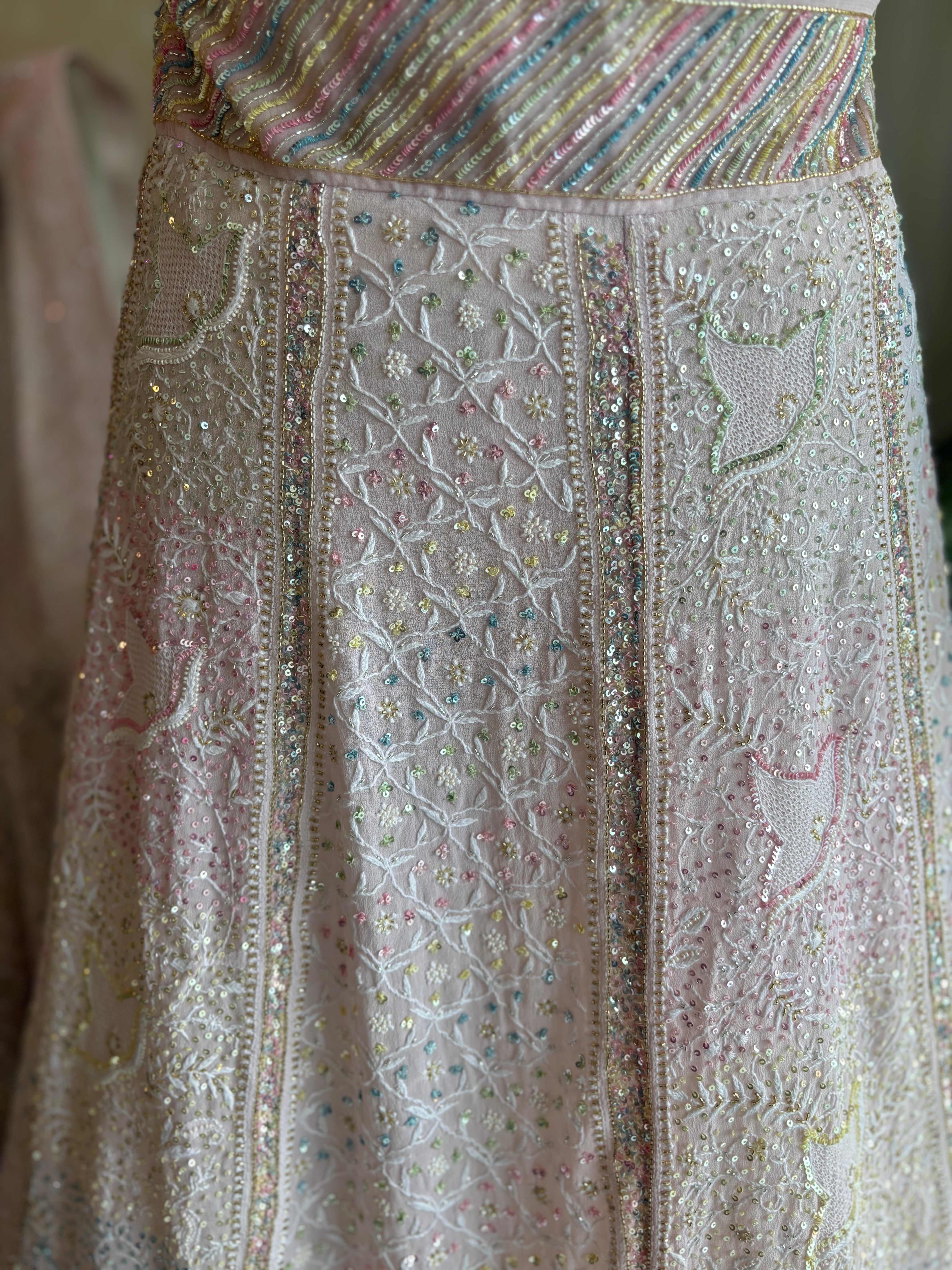 Seashell Pink Pure Georgette Chikankari Lehenga