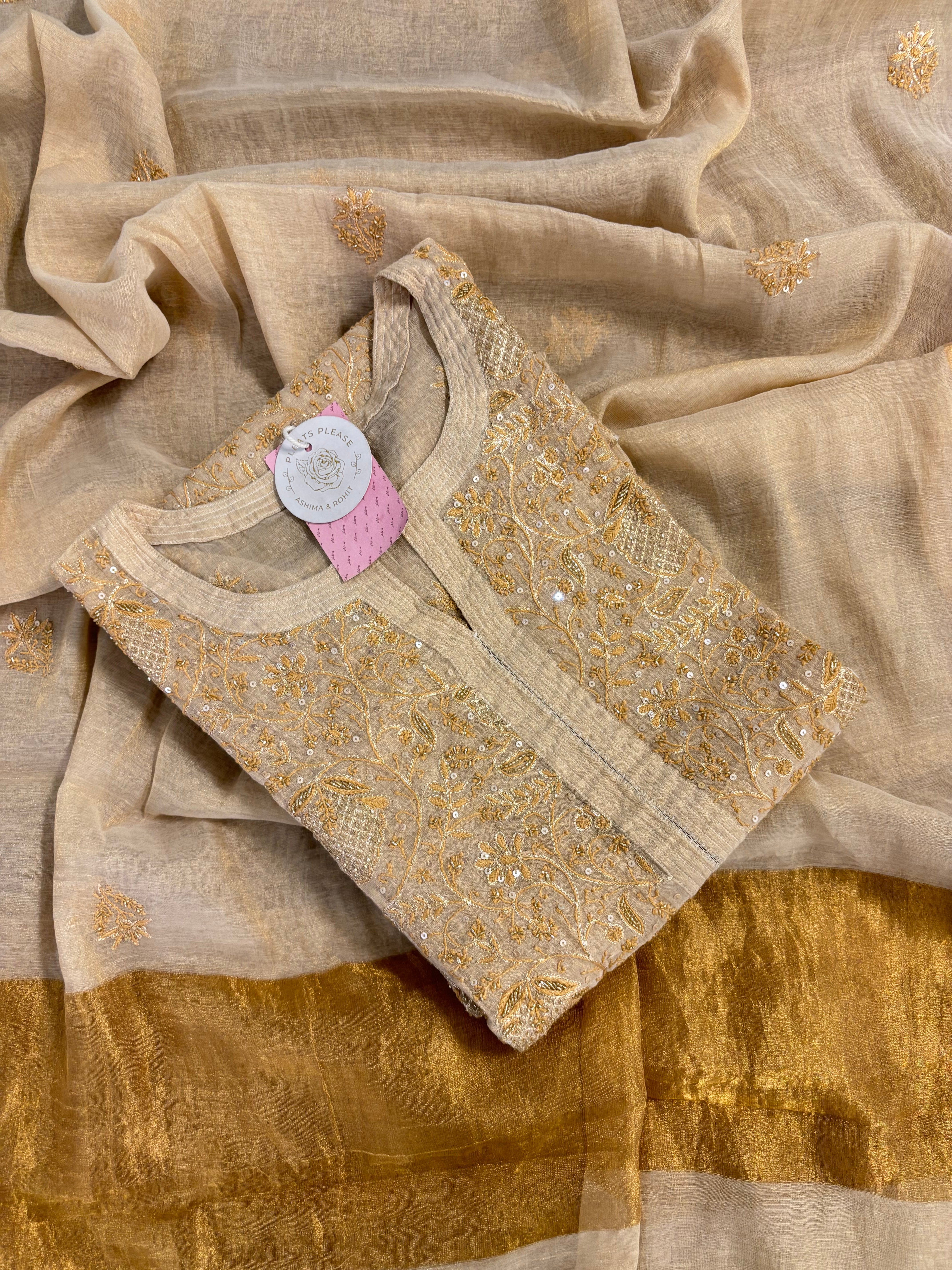 Dyeable Pure Tissue Chikankari Kurta & Dupatta