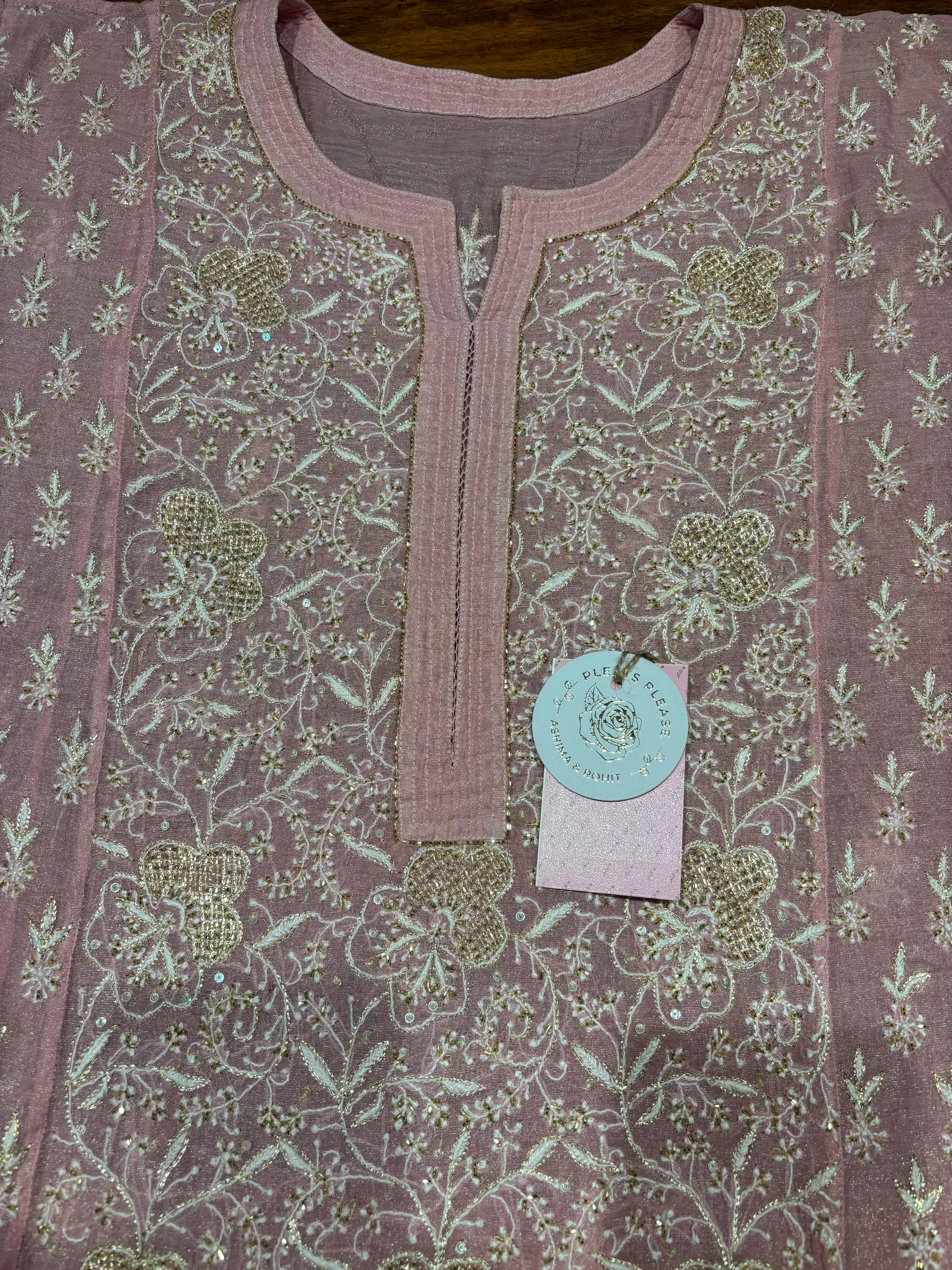 Pink Pure & Premium Tissue Chikankari Kurta & Dupatta Set