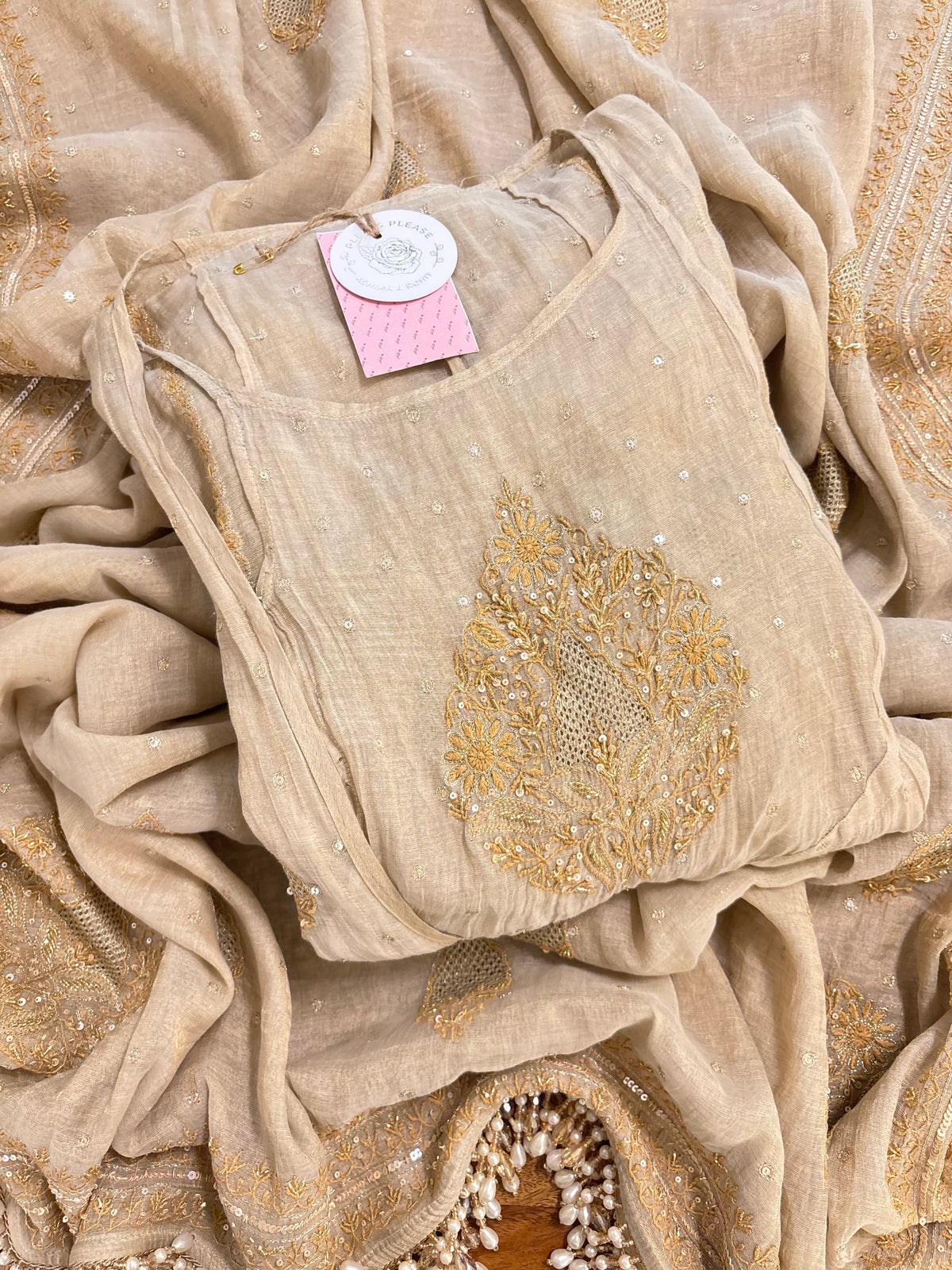Dyeable Pure & Premium Tissue Jaal Chikankari Angrakha & Dupatta