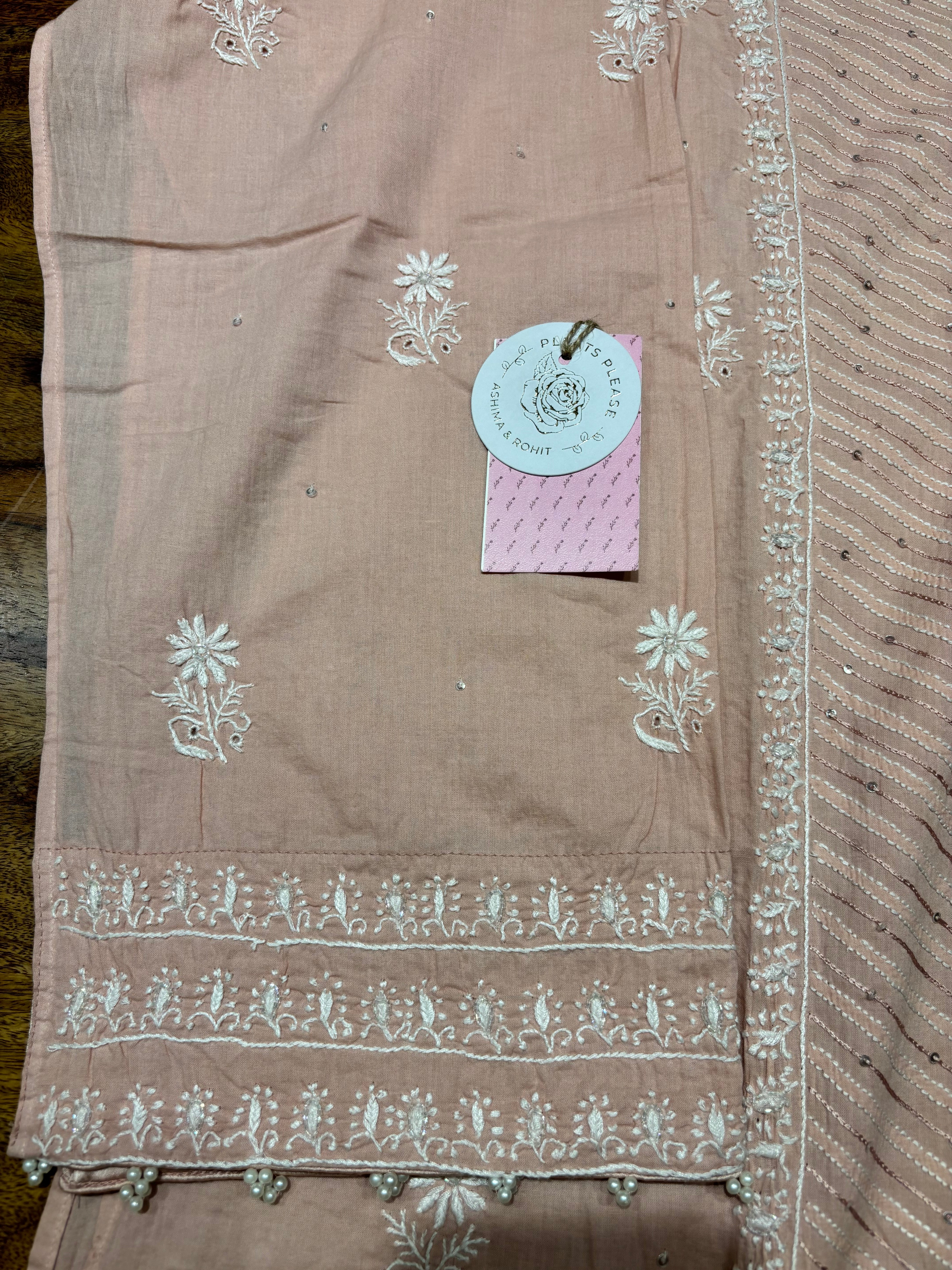 Peach Mulmul Chikankari Kurta