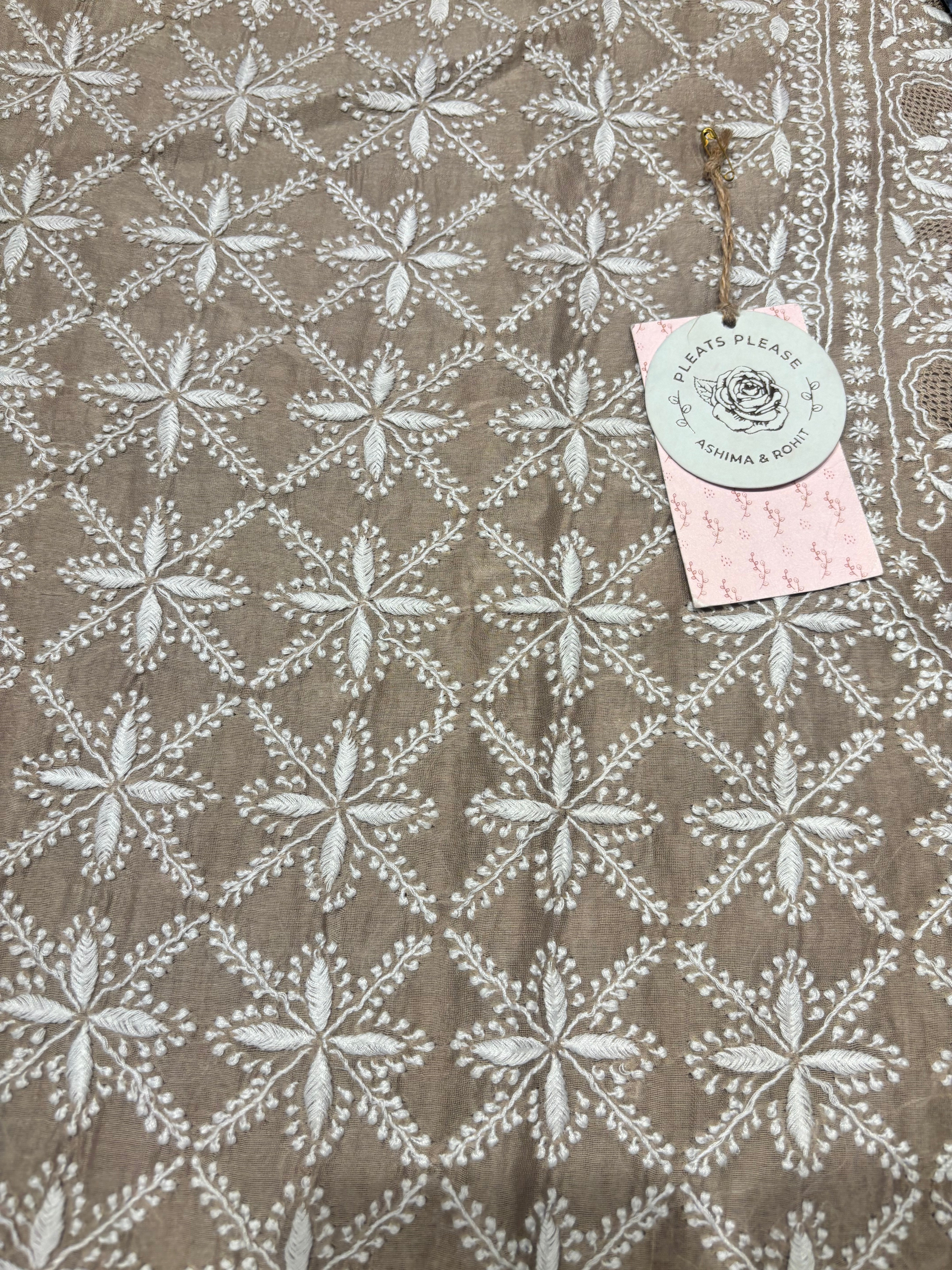 Mocha mousse Chanderi Silk Chikankari men’s Kurta Fabric