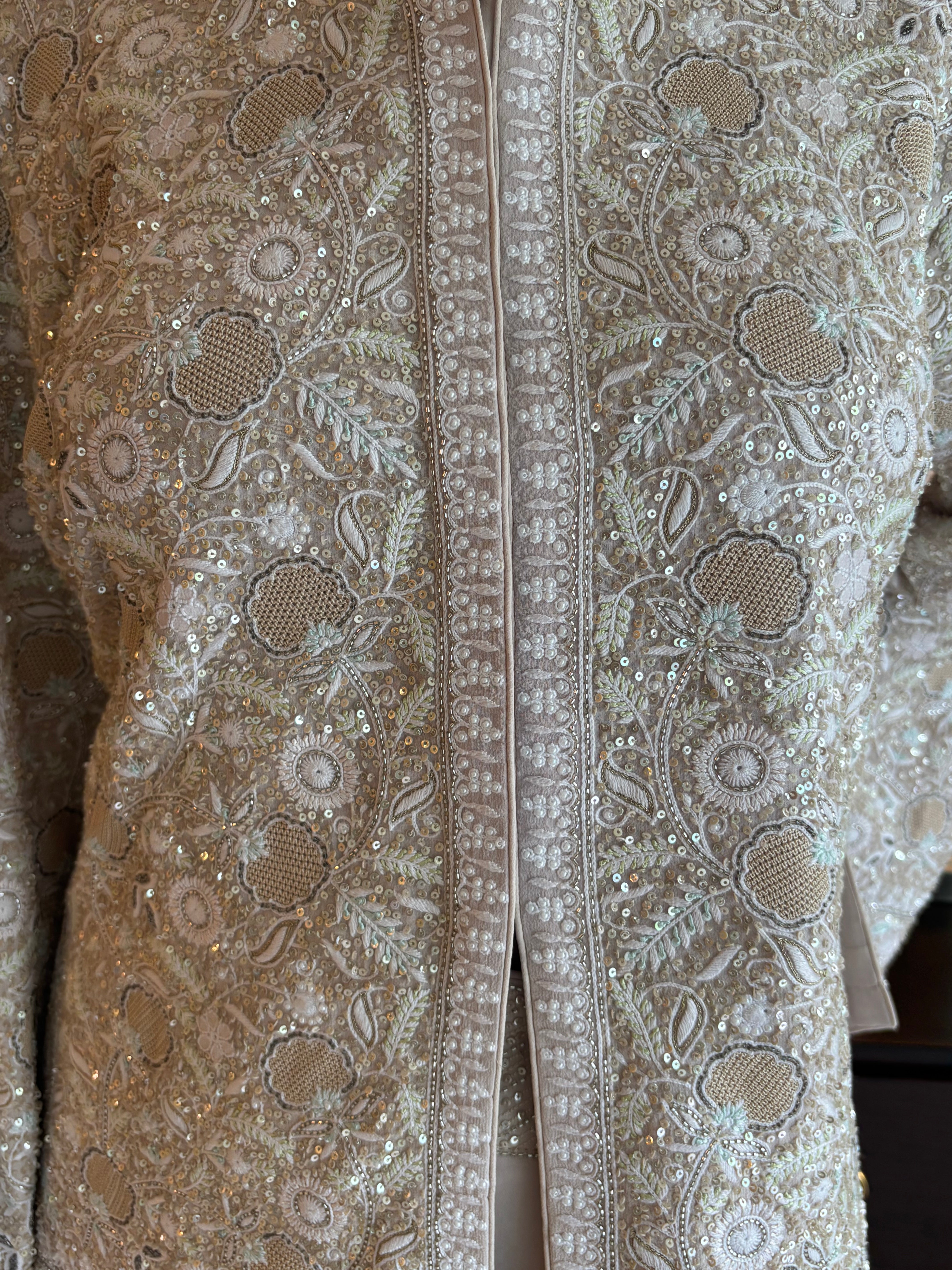 Beige Pure And Premium Georgette Gillet Set