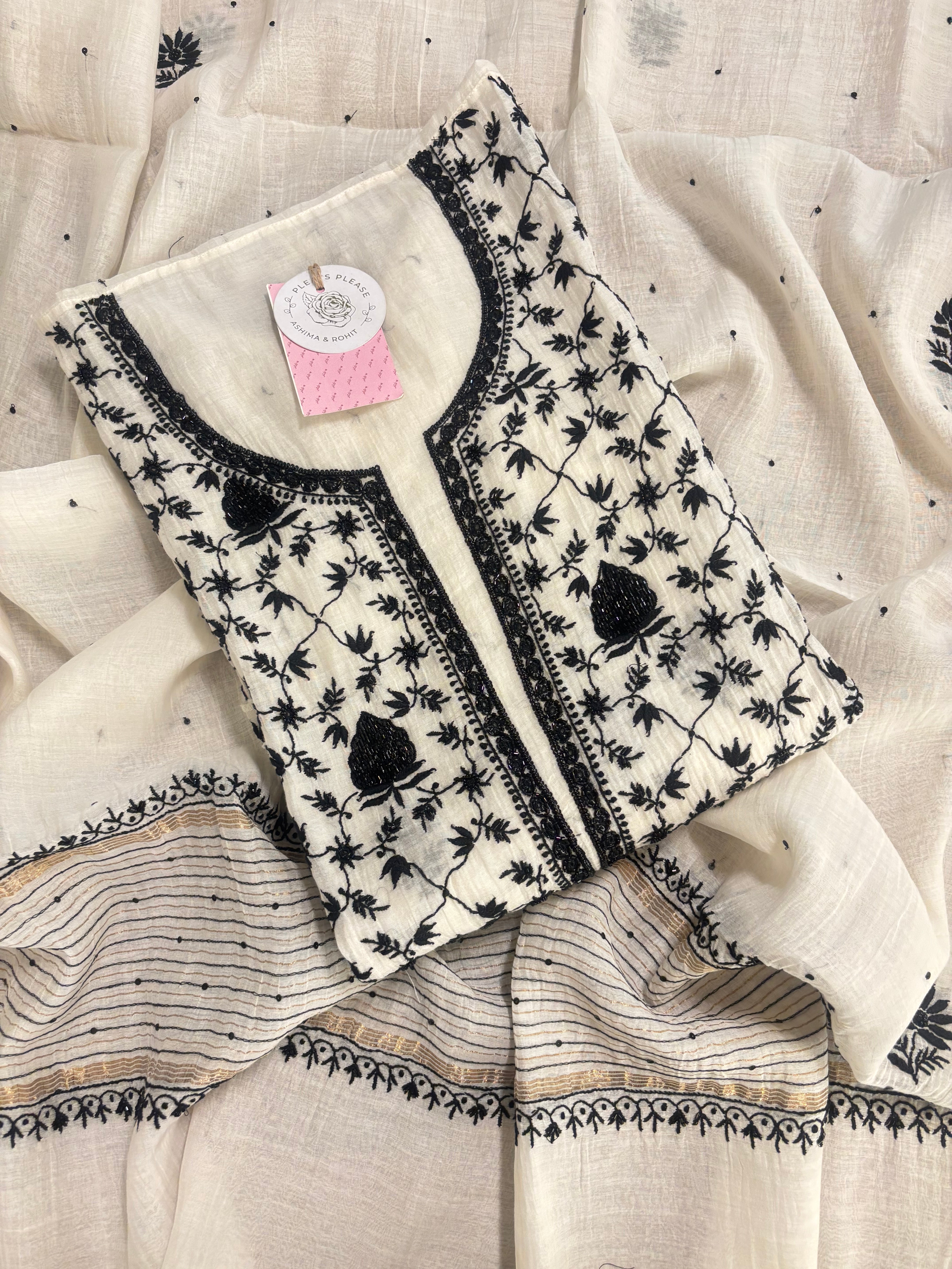 Dyeable Black & White Chikankari Kurta &Dupatta