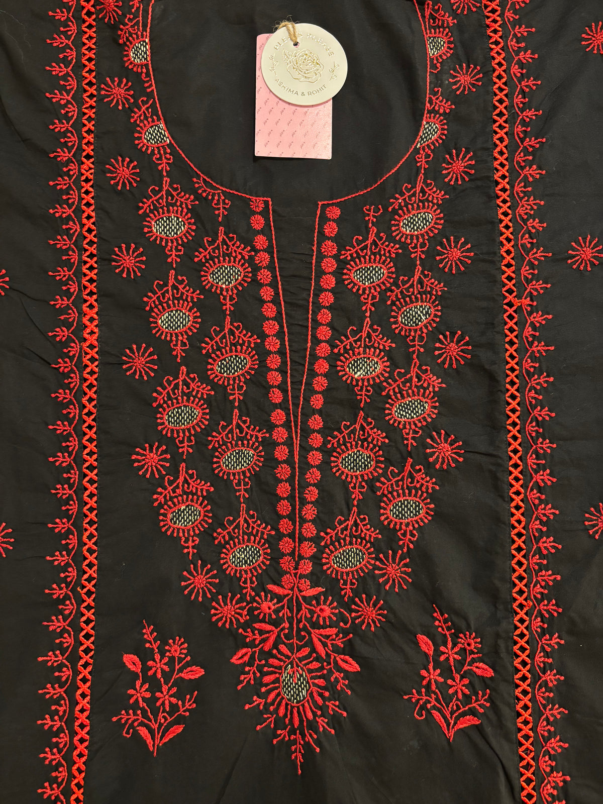Black Cotton Chikankari Women Kurta