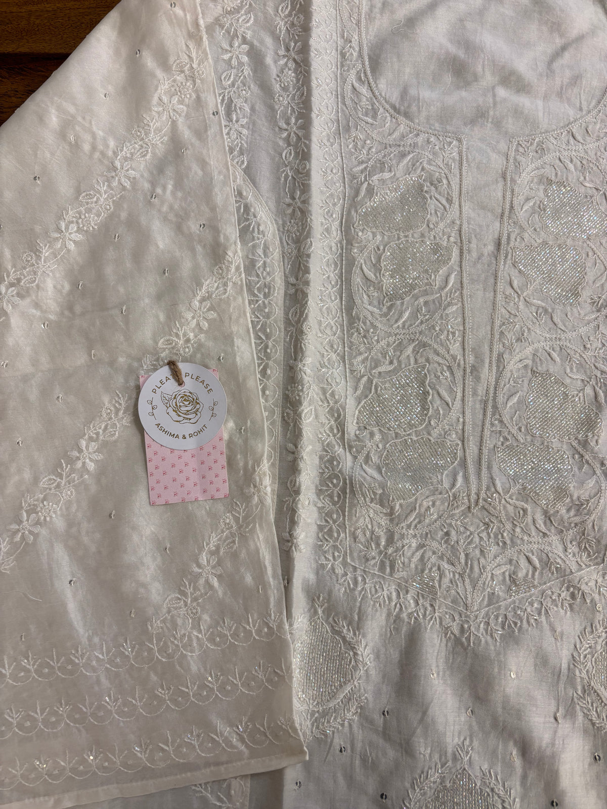 Dyeable Chanderi Silk Chikankari Kurta & Dupatta