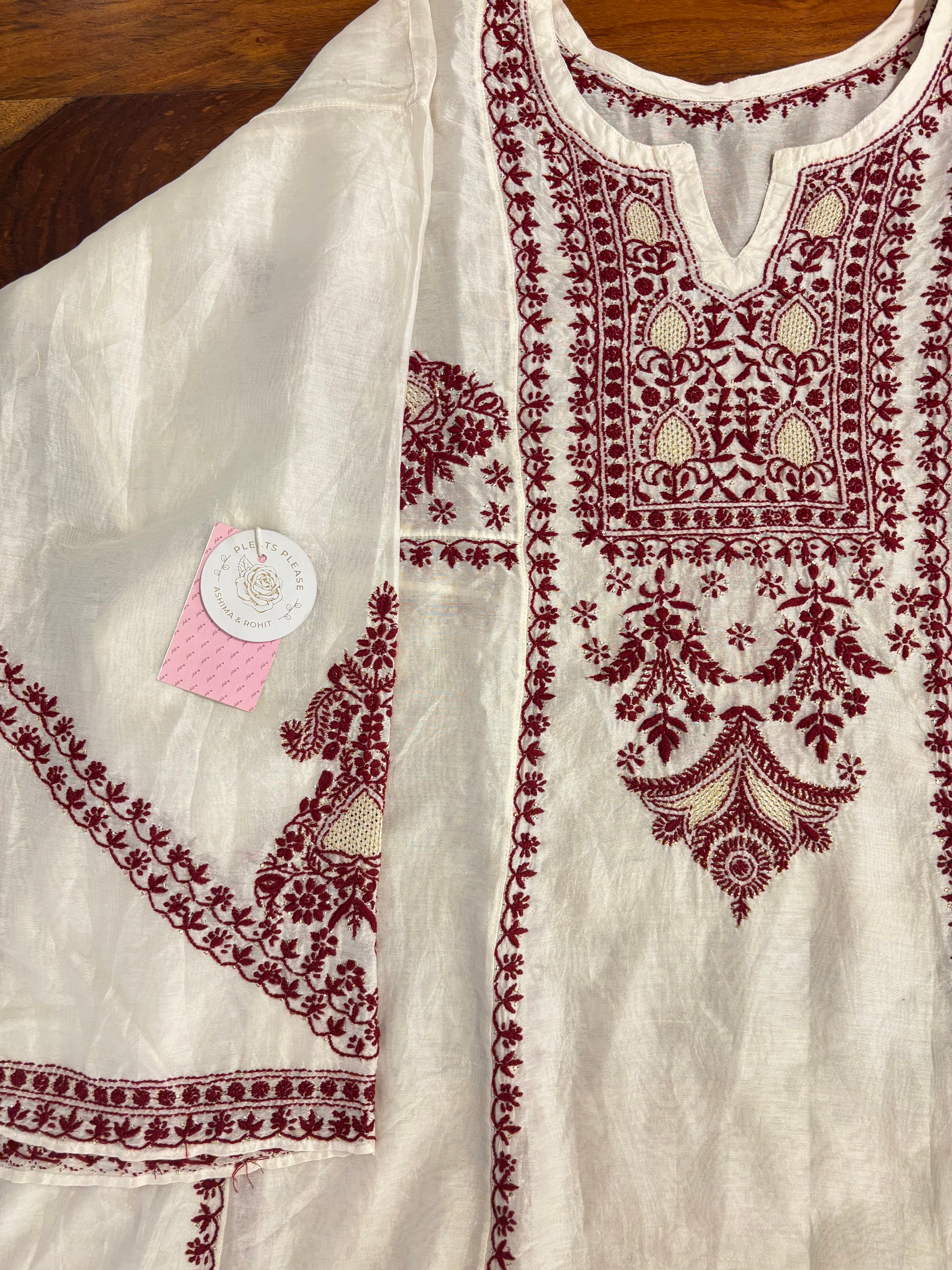 Dyeable Chanderi Chikankari Anarkali & Dupatta Set