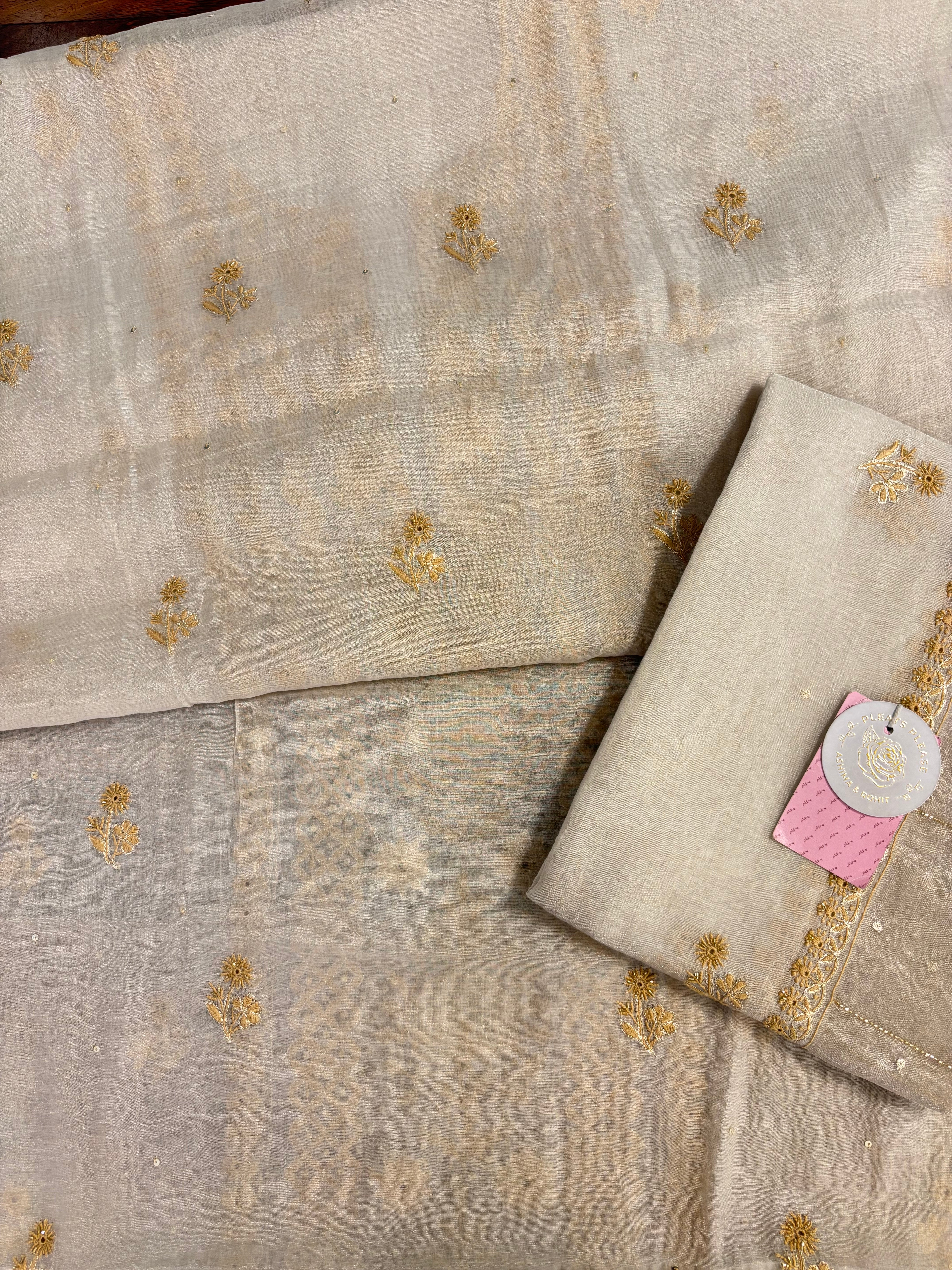 Dyeable Pure & Premium Silver Tissue Chikankari Kurta & Dupatta