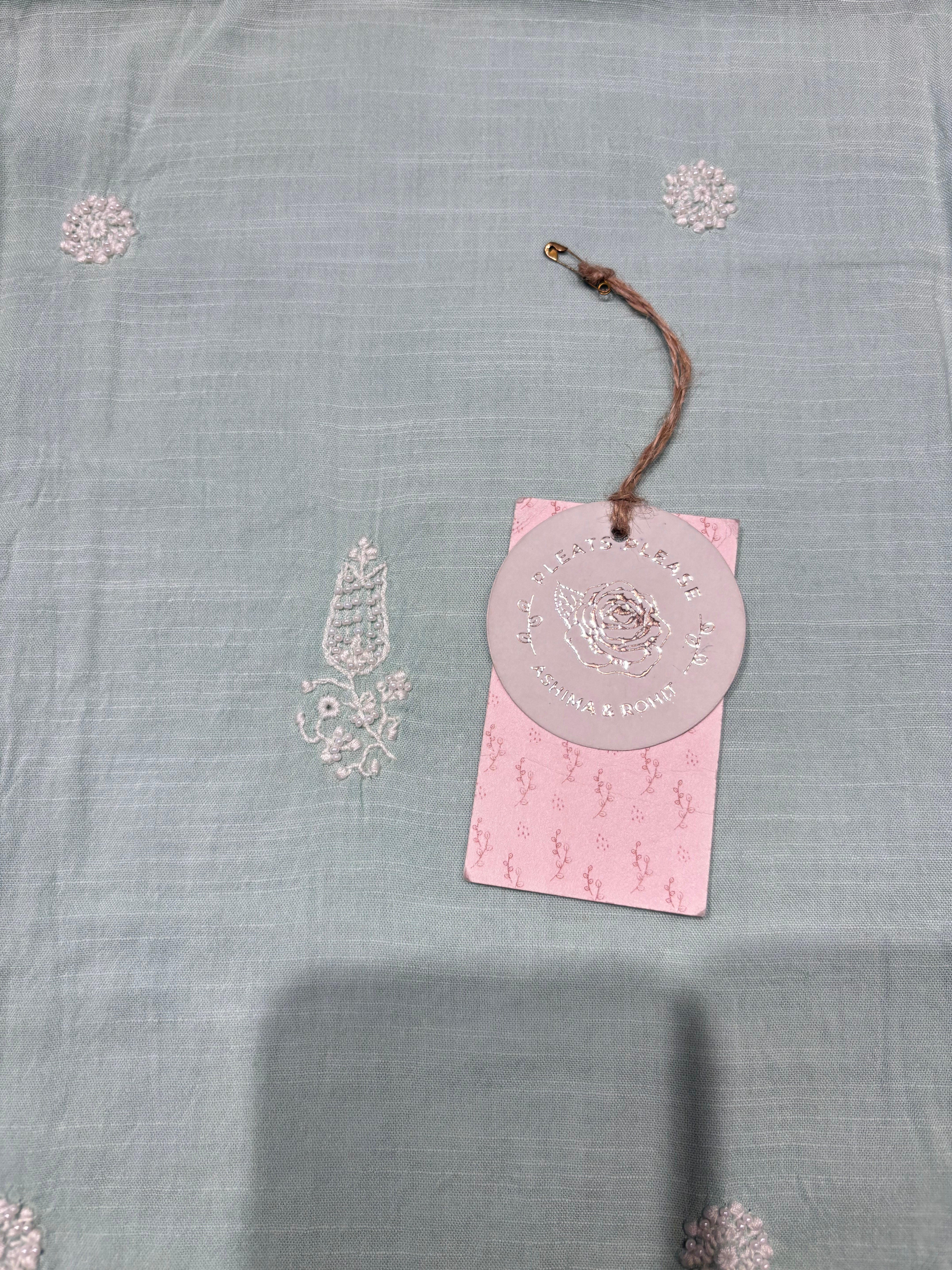 Sea foam Mul Chikankari Men's Kurta Fabric