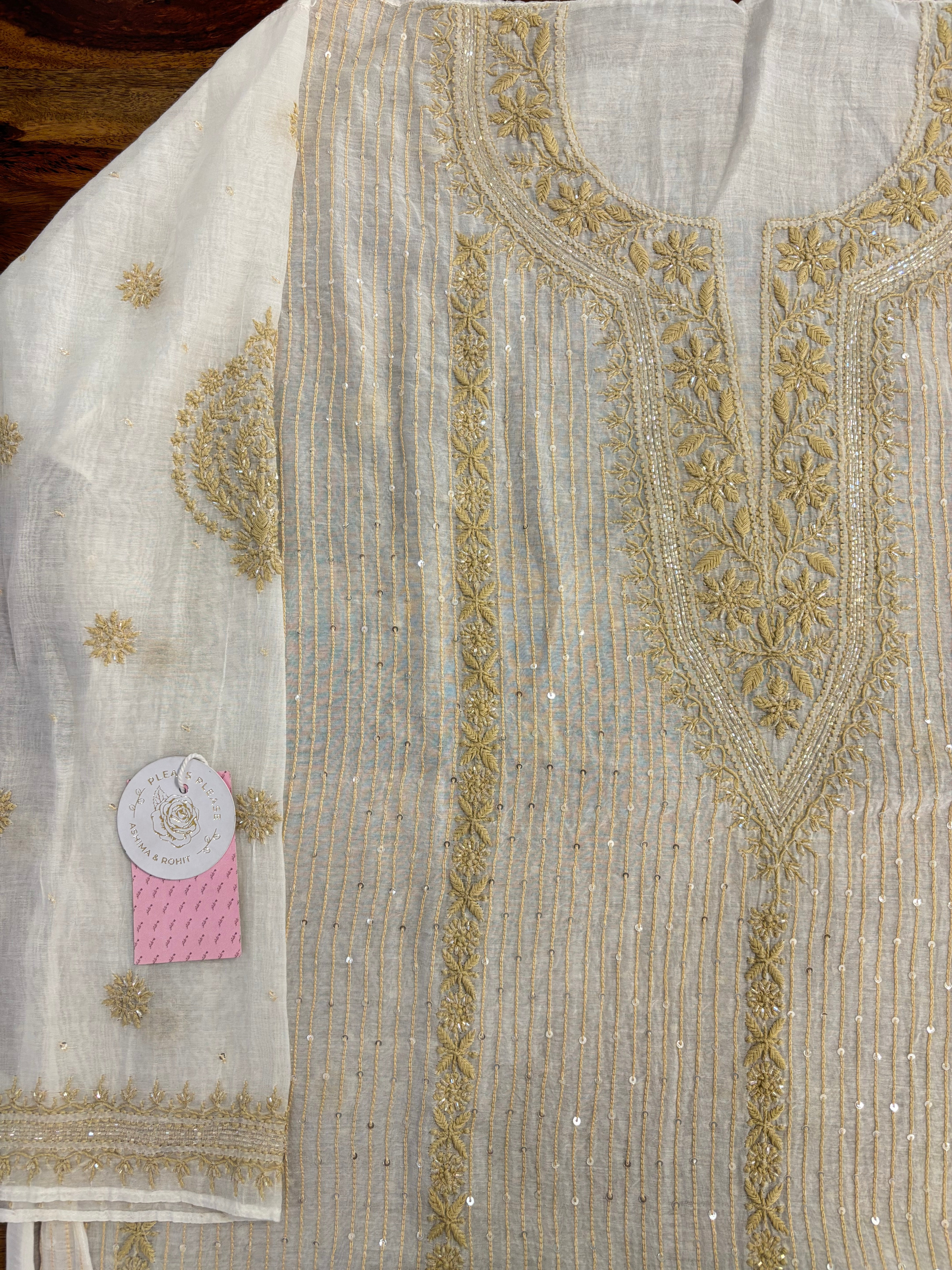 Dyeable Chanderi Mul Chikankari Kurta & Dupatta - Pleats PleaseChikankari