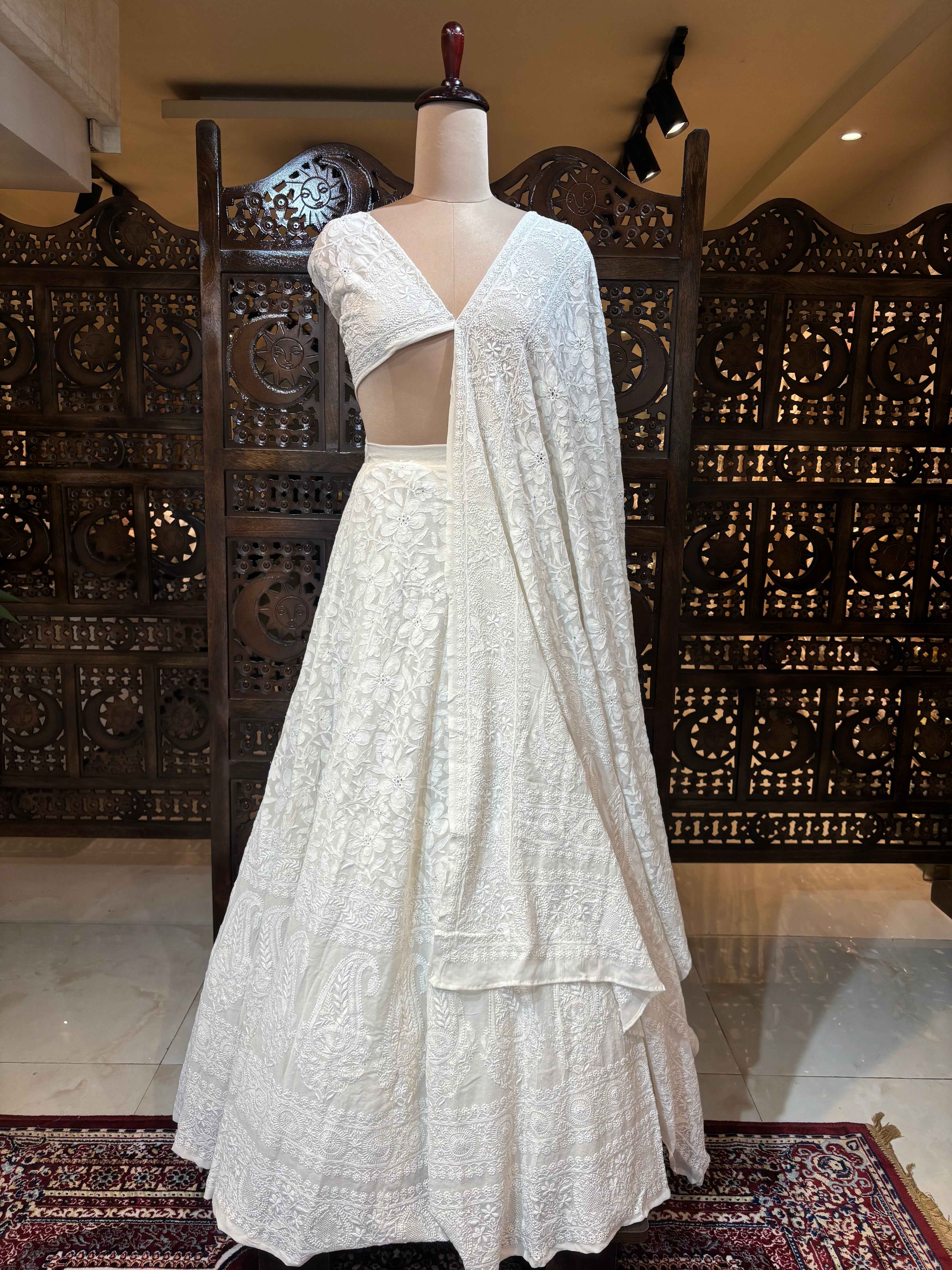 Ivory Chikankari Lehenga Set - Pleats PleaseChikankari