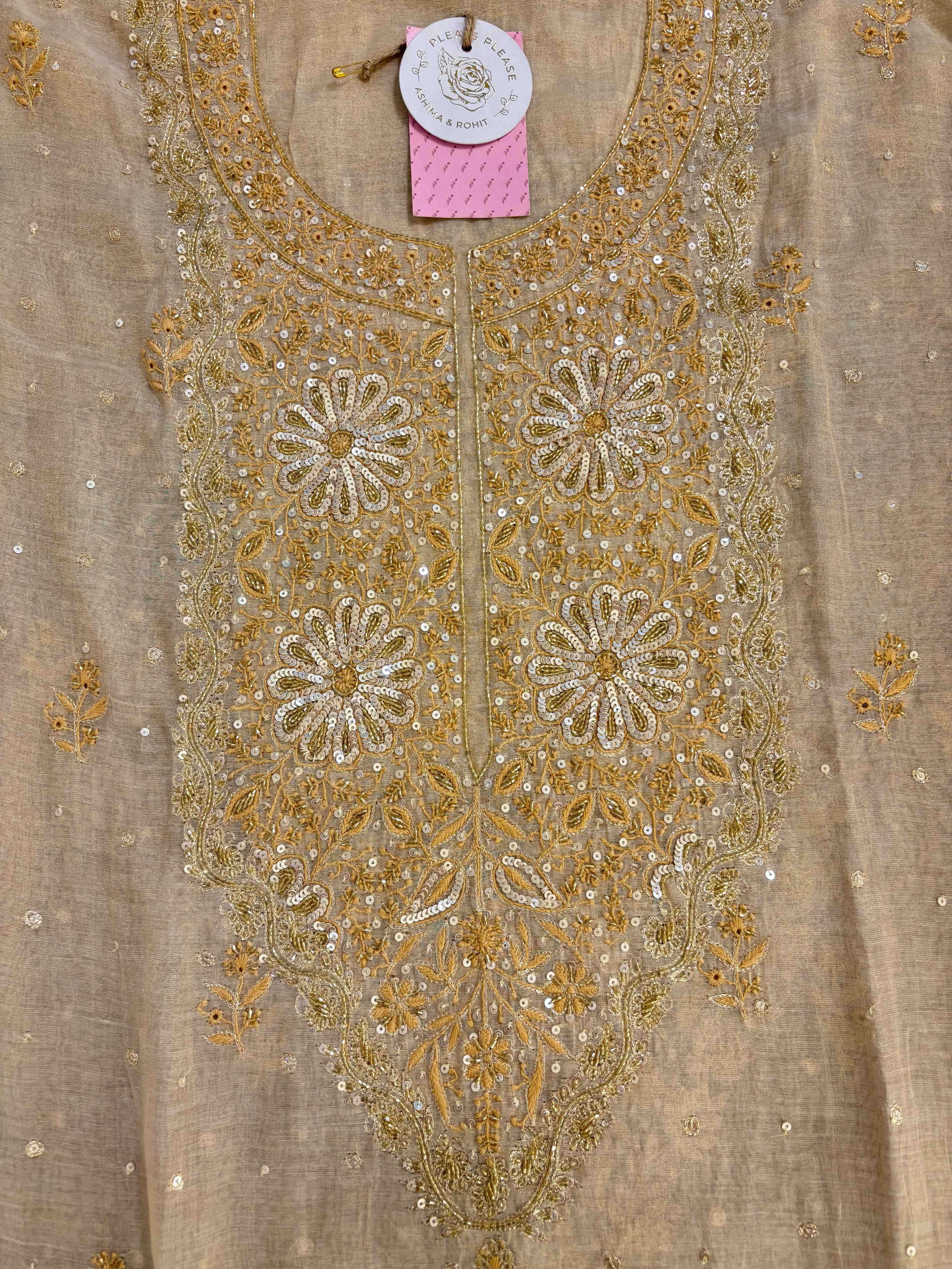 Dyeable Pure & Premium Tissue Heavy Neckline Chikankari Kurta & Dupatta