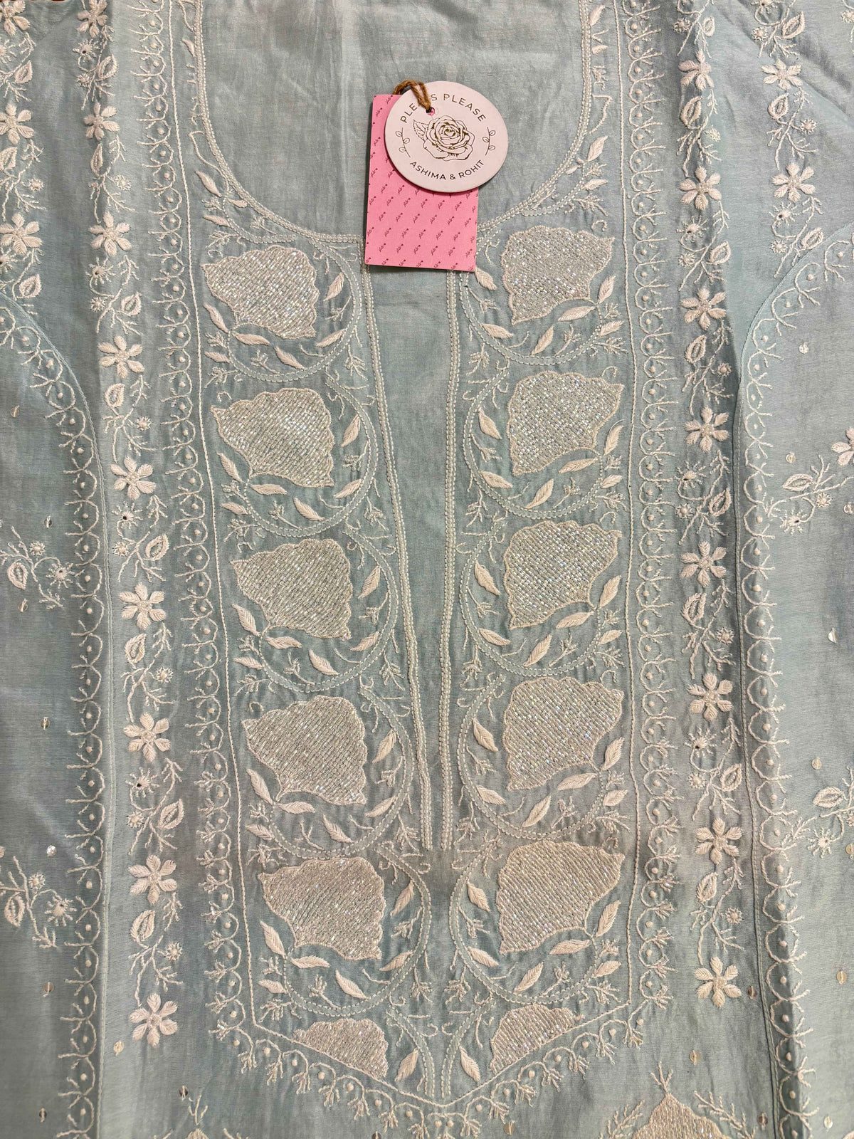 Ice Blue Chanderi Chikankari Kurta & Dupatta