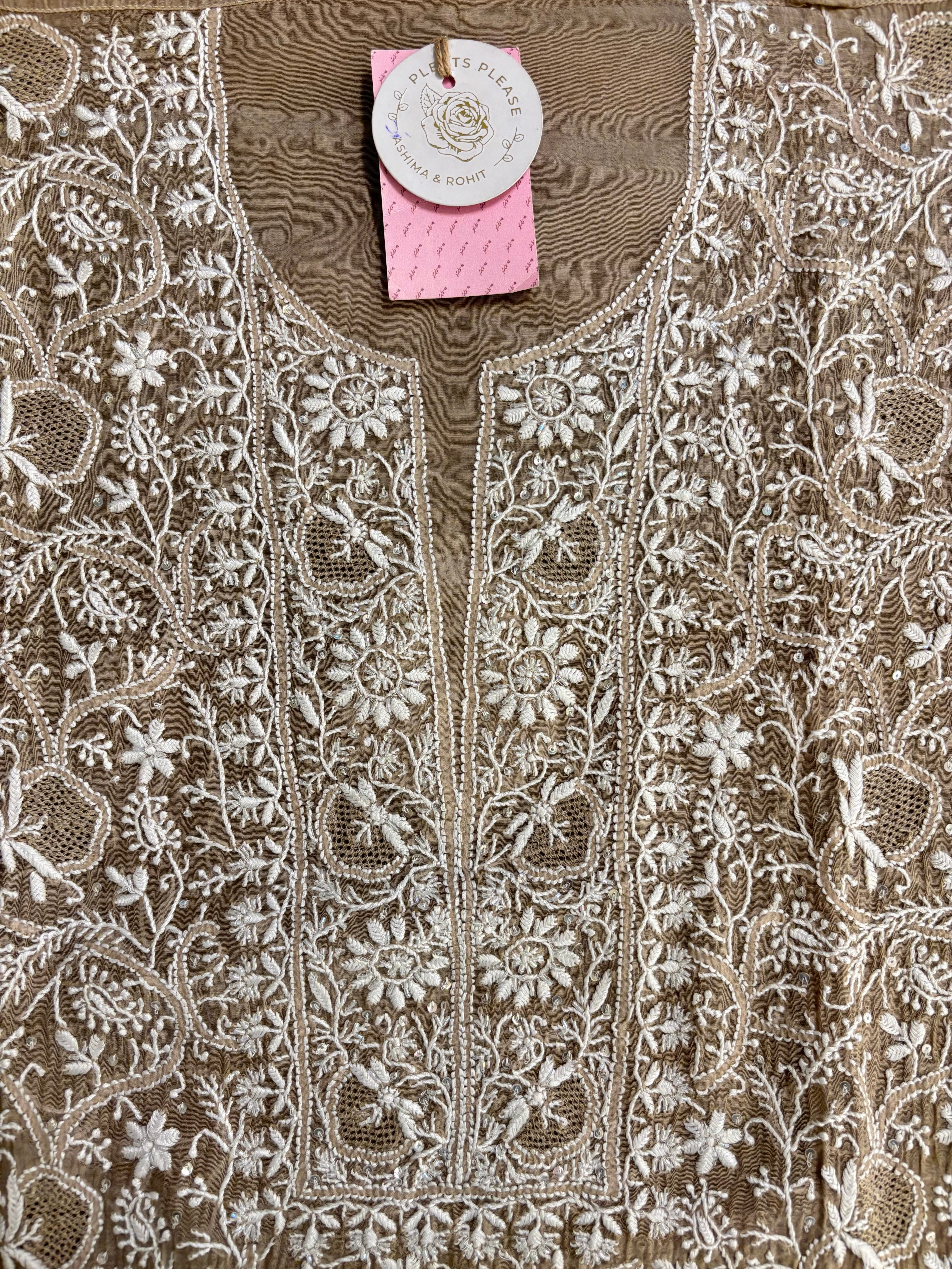 Camel Brown Chanderi Mul Chikankari Kurta and Dupatta