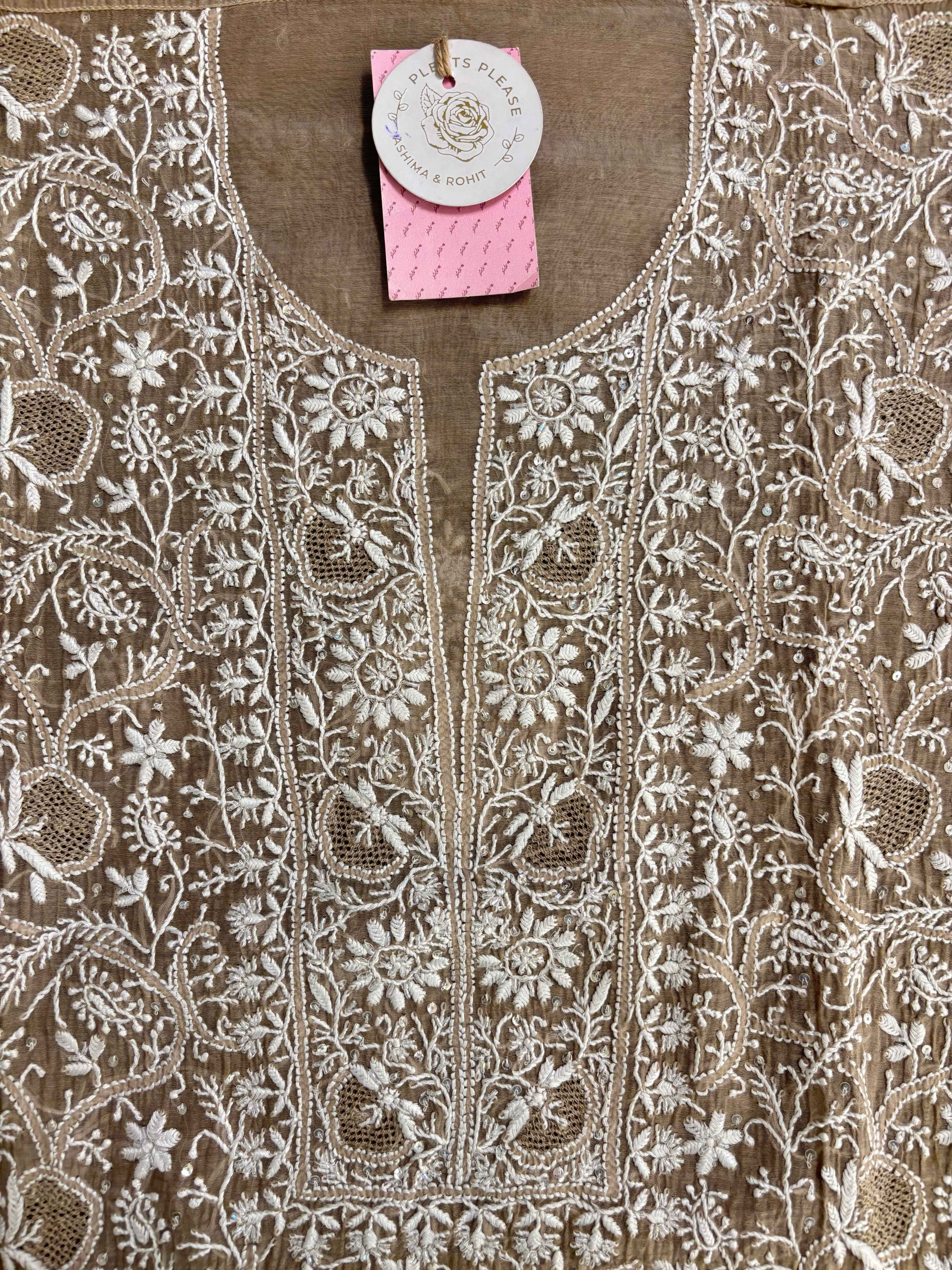Camel Brown Chanderi Mul Chikankari Kurta and Dupatta
