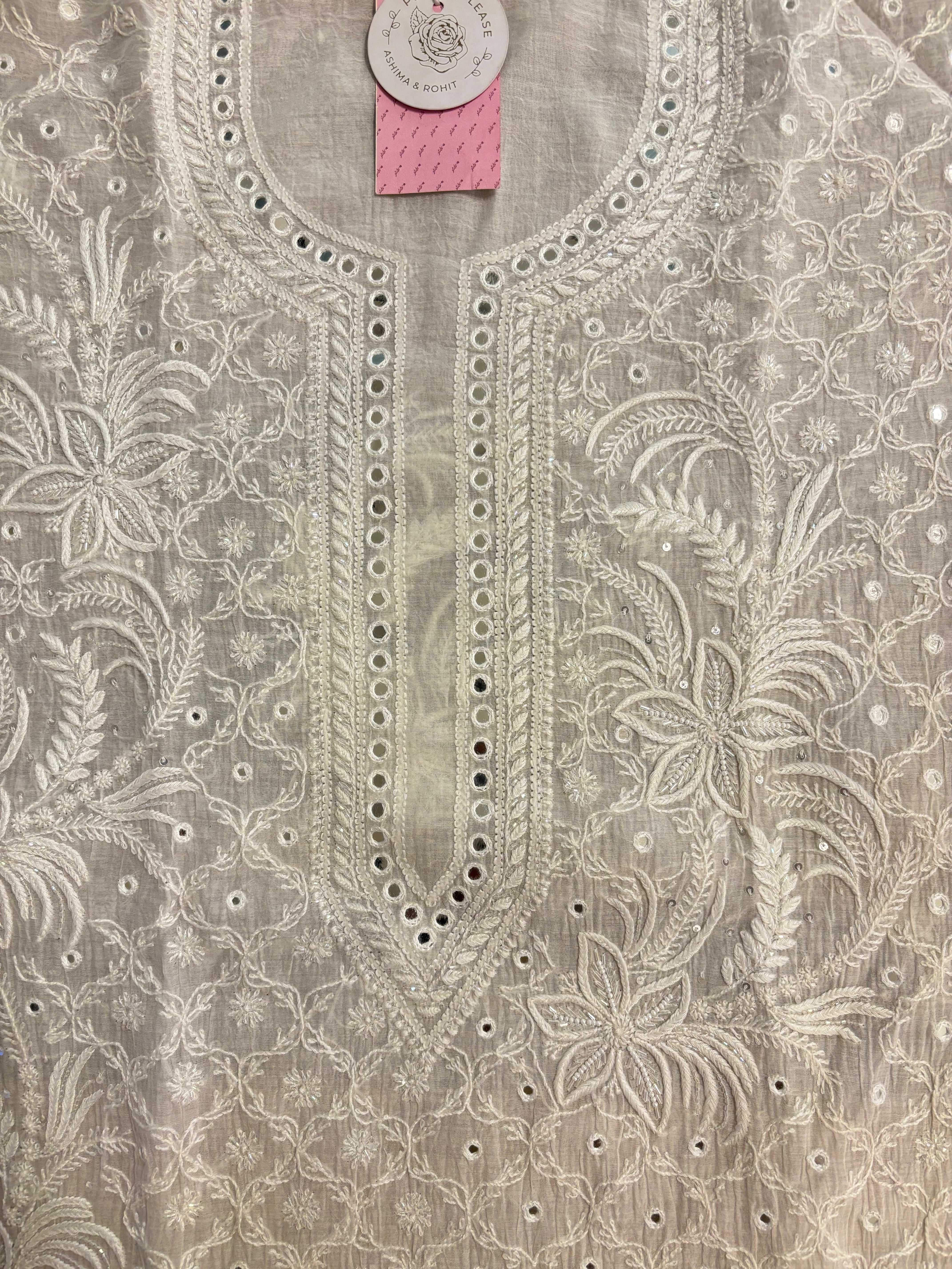 Dyeable Chanderi Mirror Chikankari Kurta & Dupatta
