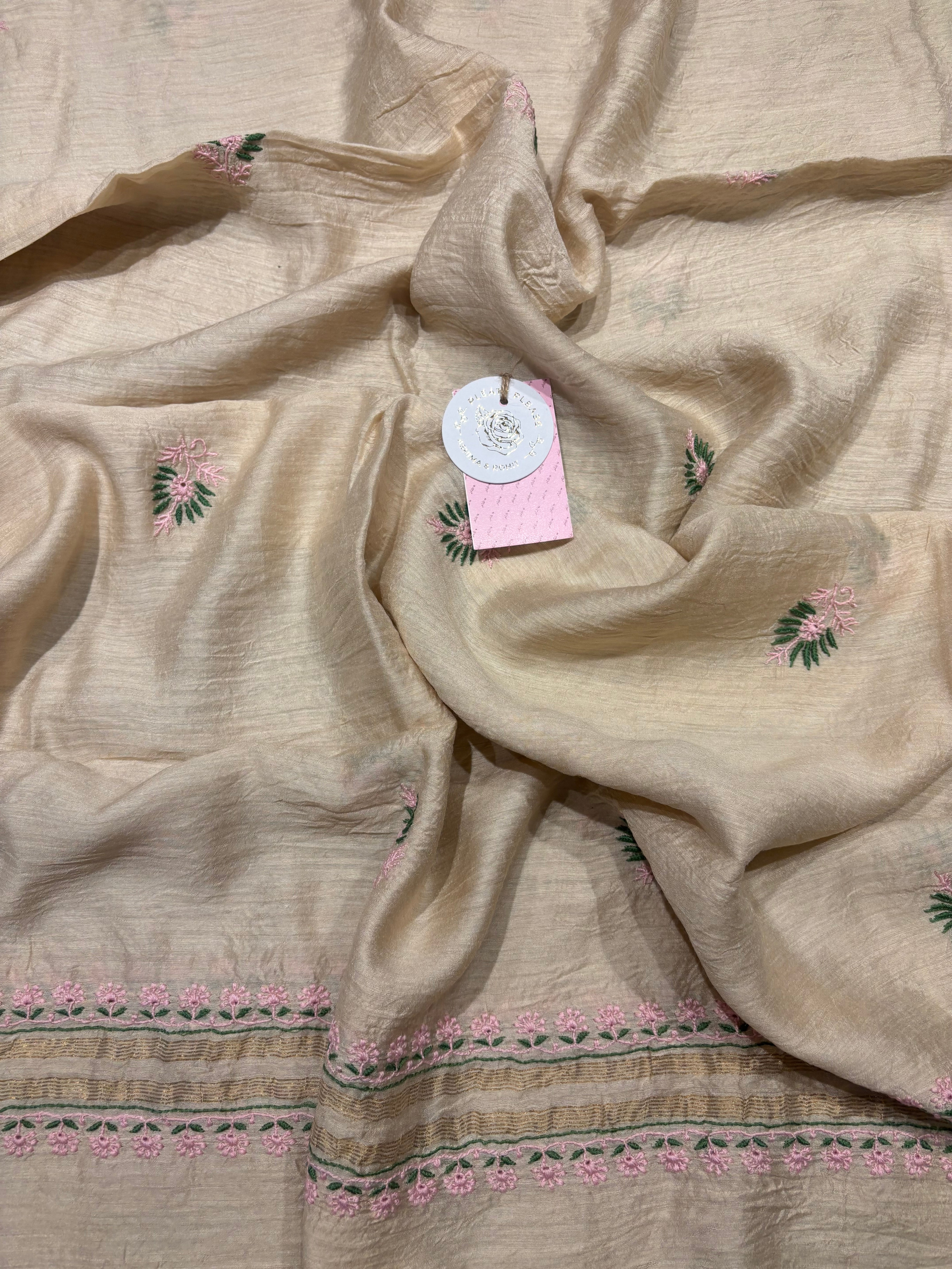 Dyeable Pure and Premium Monga Silk Chikankari Kurta and Dupatta Fabric