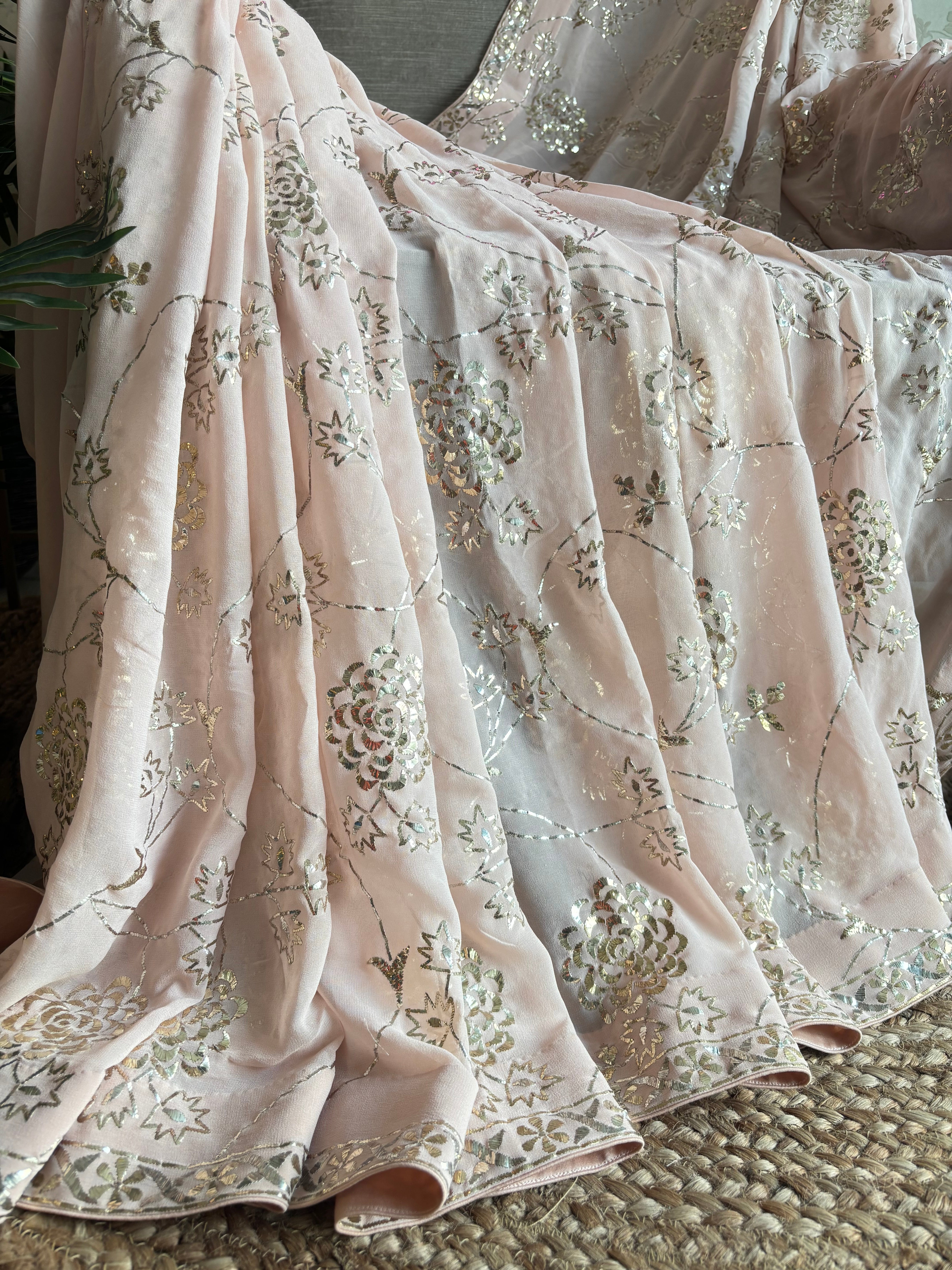 Camille Pink Pure Georgette Badla Saree