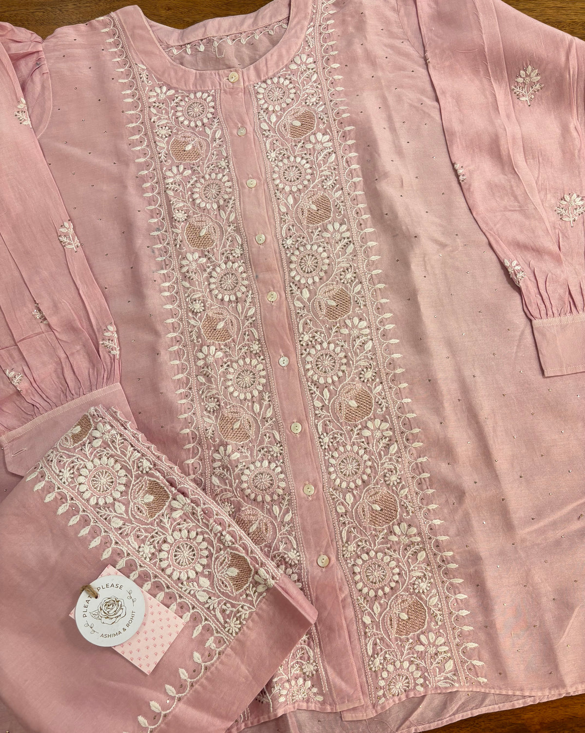 Pink Chanderi Silk Chikankari Mukaish Co-Ord Set