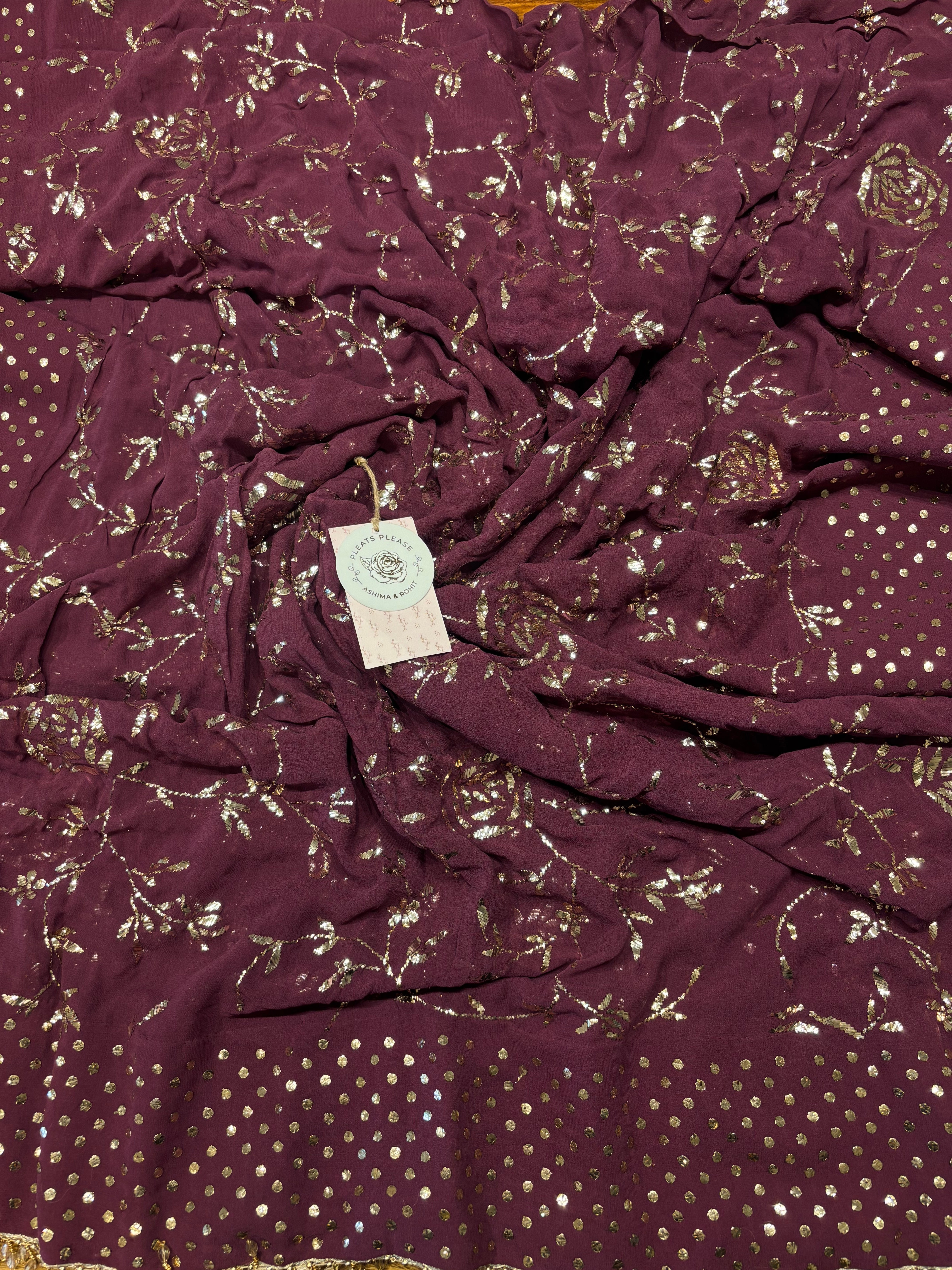 Wine Mukaish Pure And Premium Georgette Dupatta