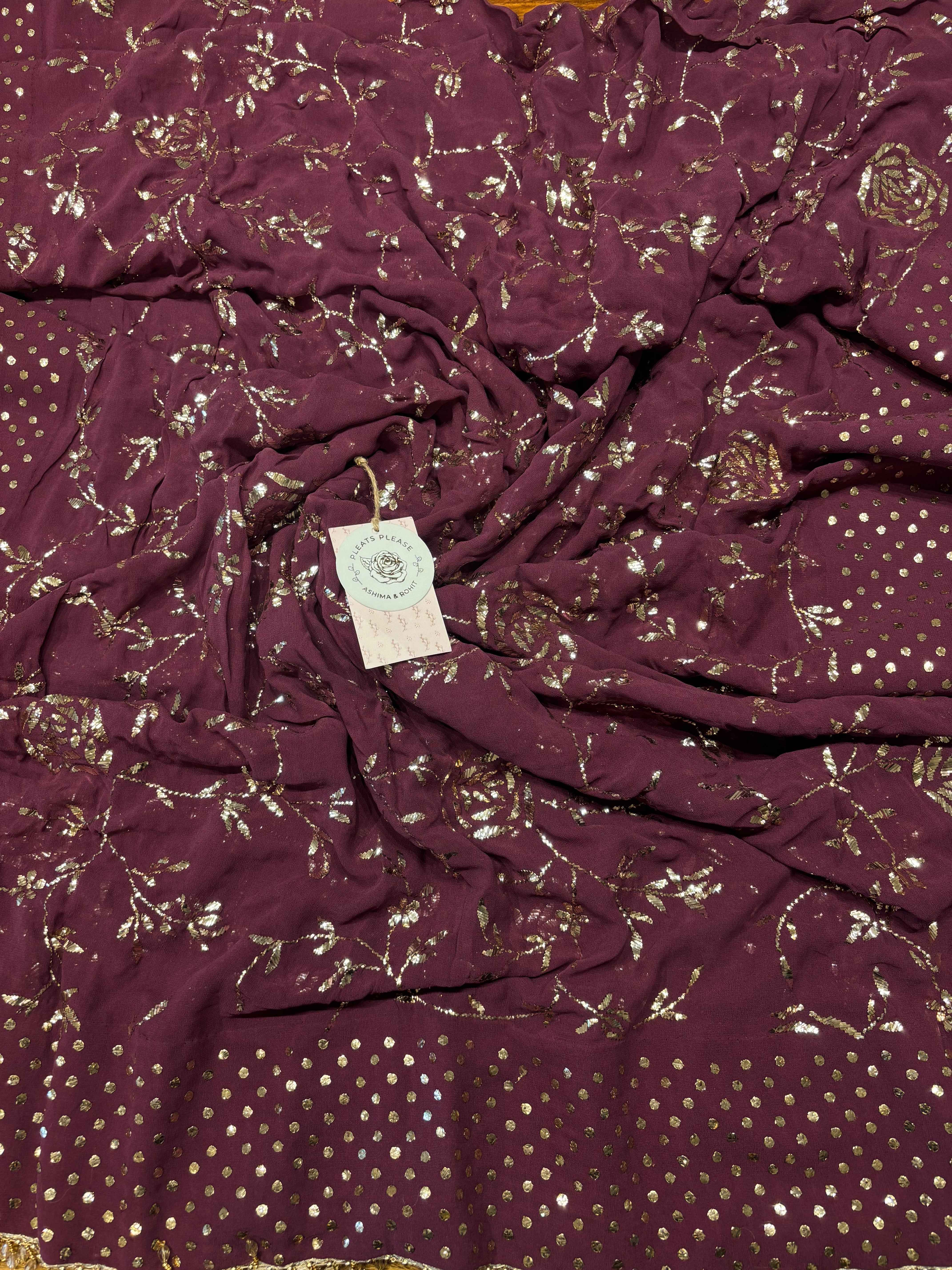 Wine Mukaish Pure And Premium Georgette Dupatta - Pleats PleaseChikankari