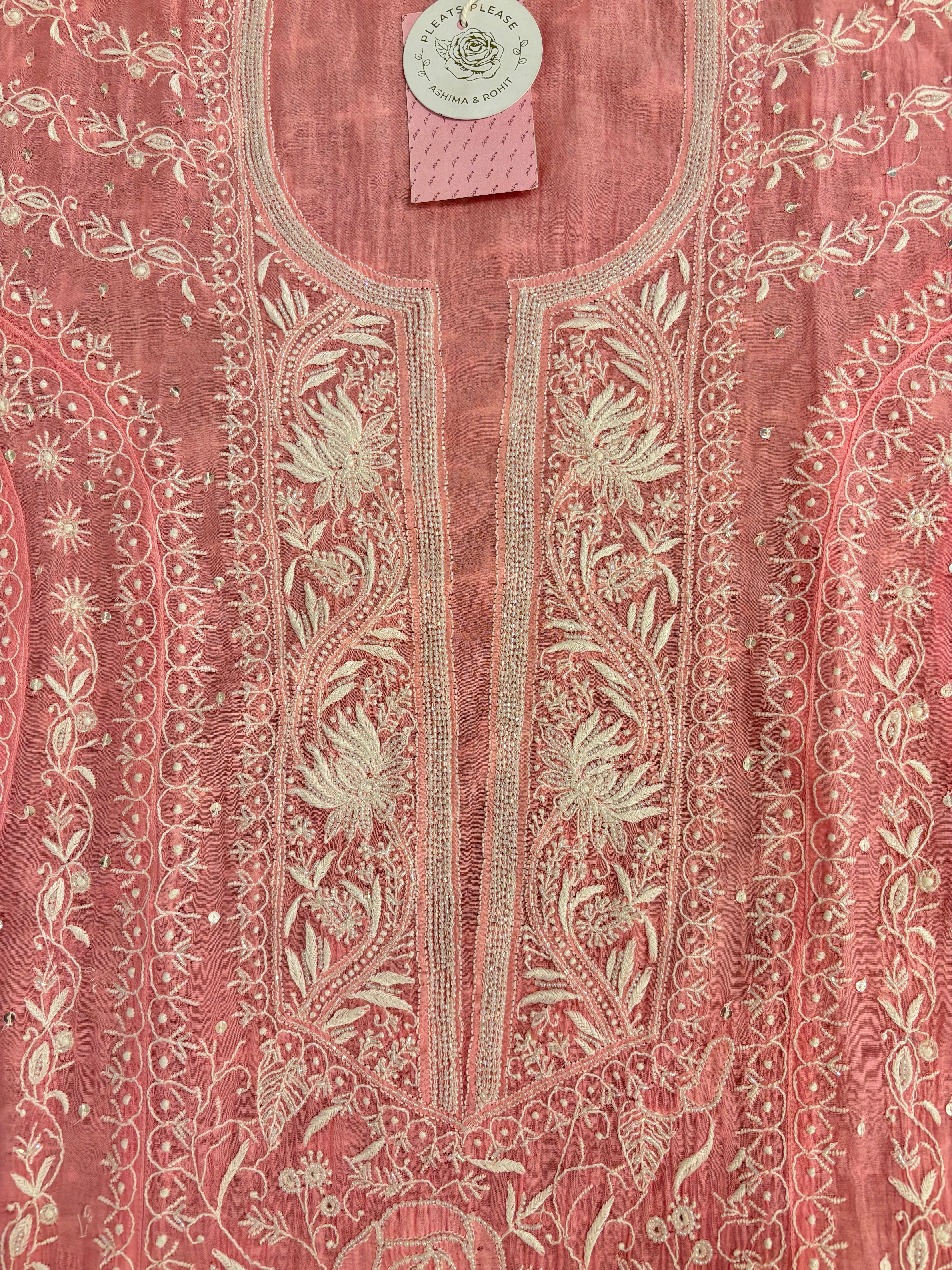 Pink Chanderi Mul Chikankari Anarkali & Dupatta Set