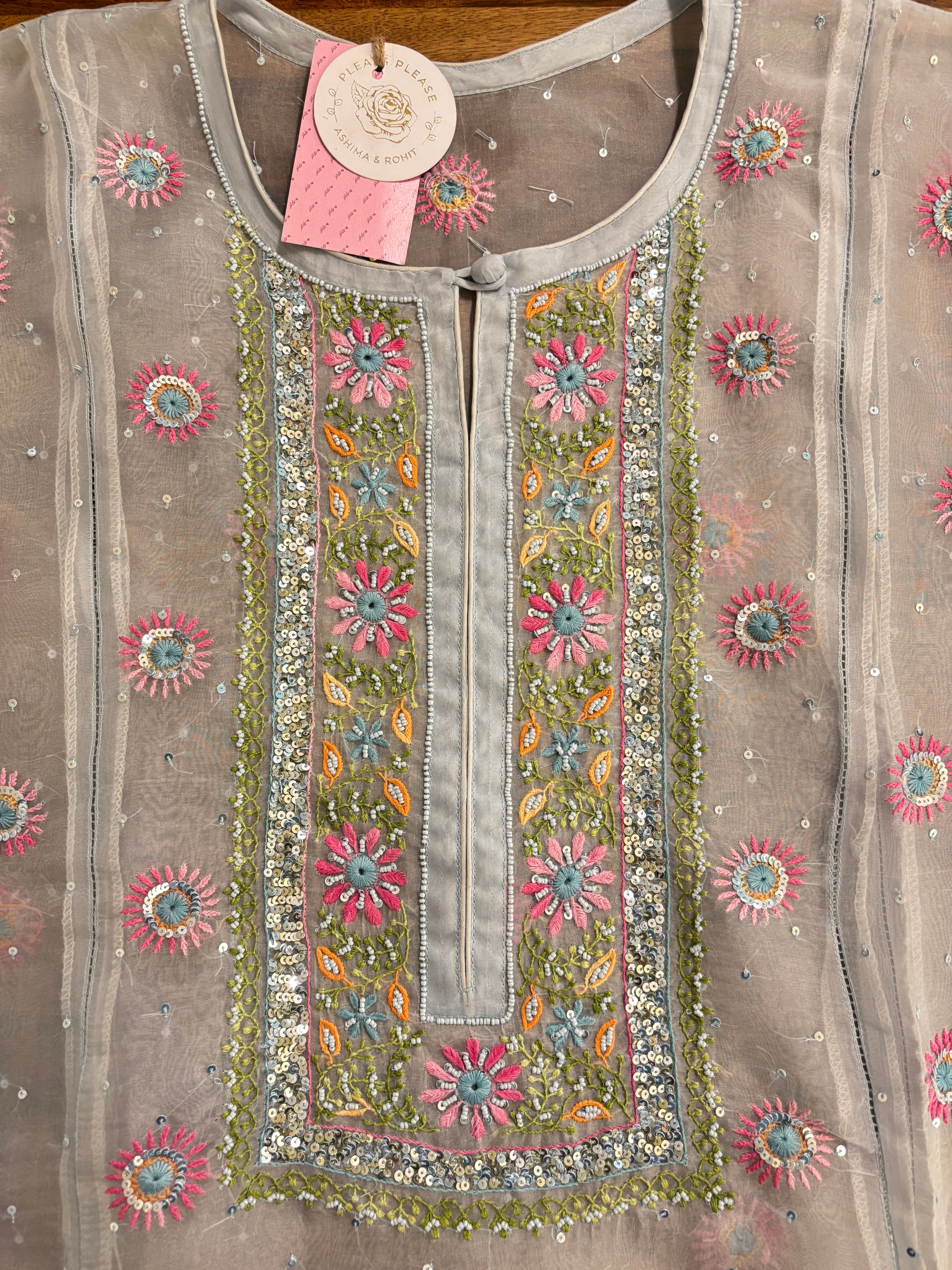 Pastel Blue Pure Organza Chikankari Kurta & Dupatta